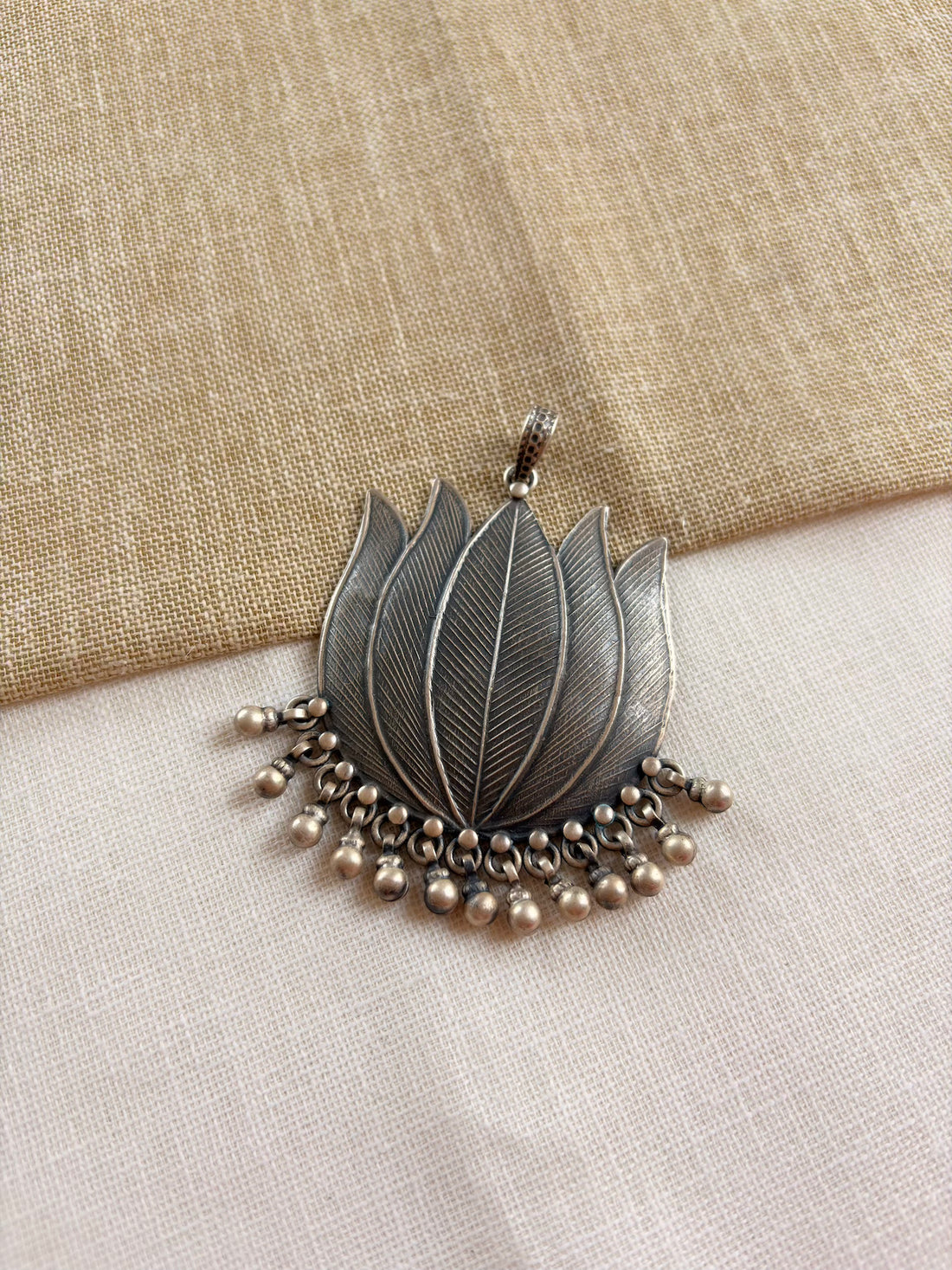 Pure Silver Tribal Lotus Pendant