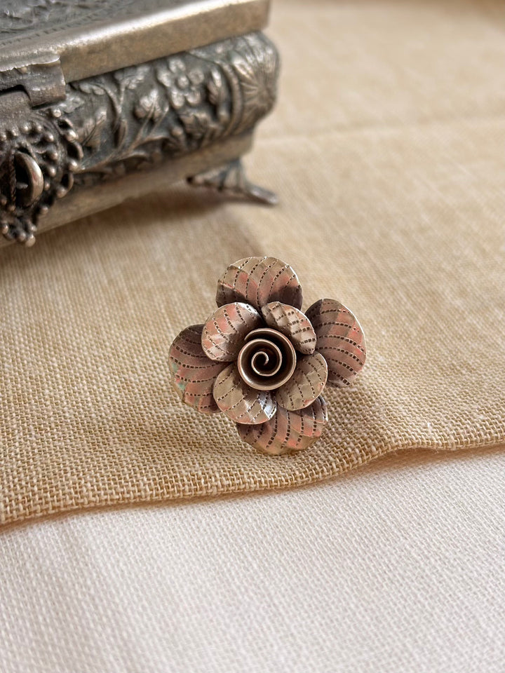 Silver Oxidised Flower Ring