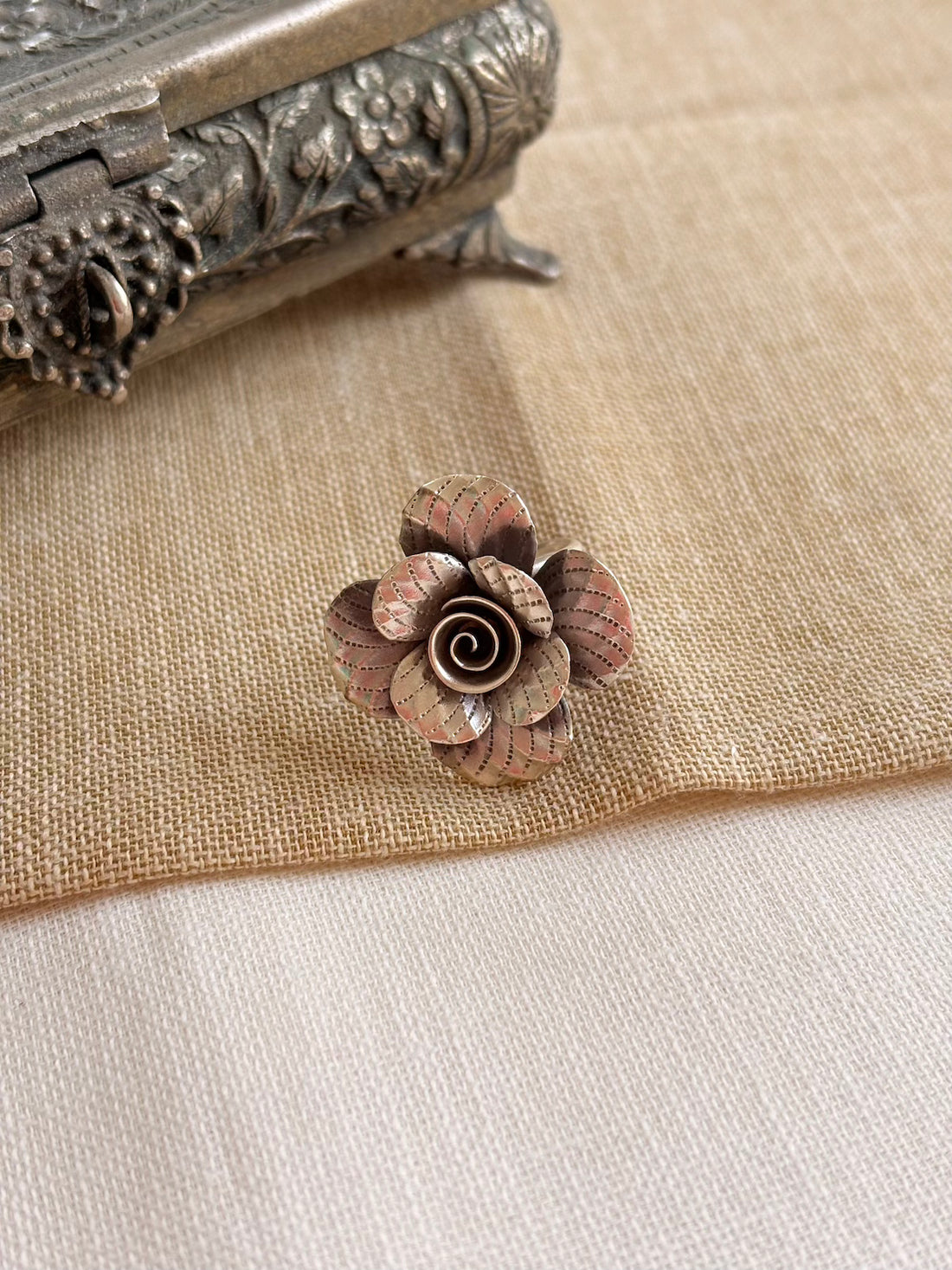 Silver Oxidised Flower Ring