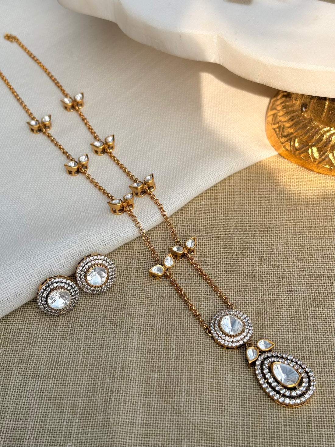 Gold Plated Silver Almond Necklace Set