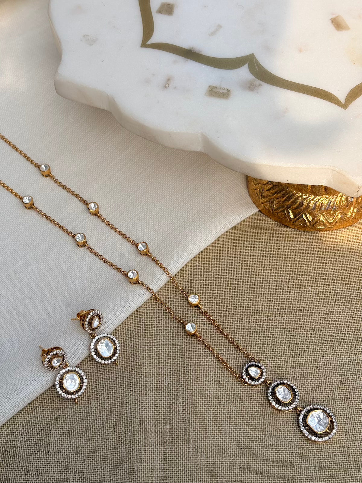 Gold Plated Silver 3 layer Round Necklace Set