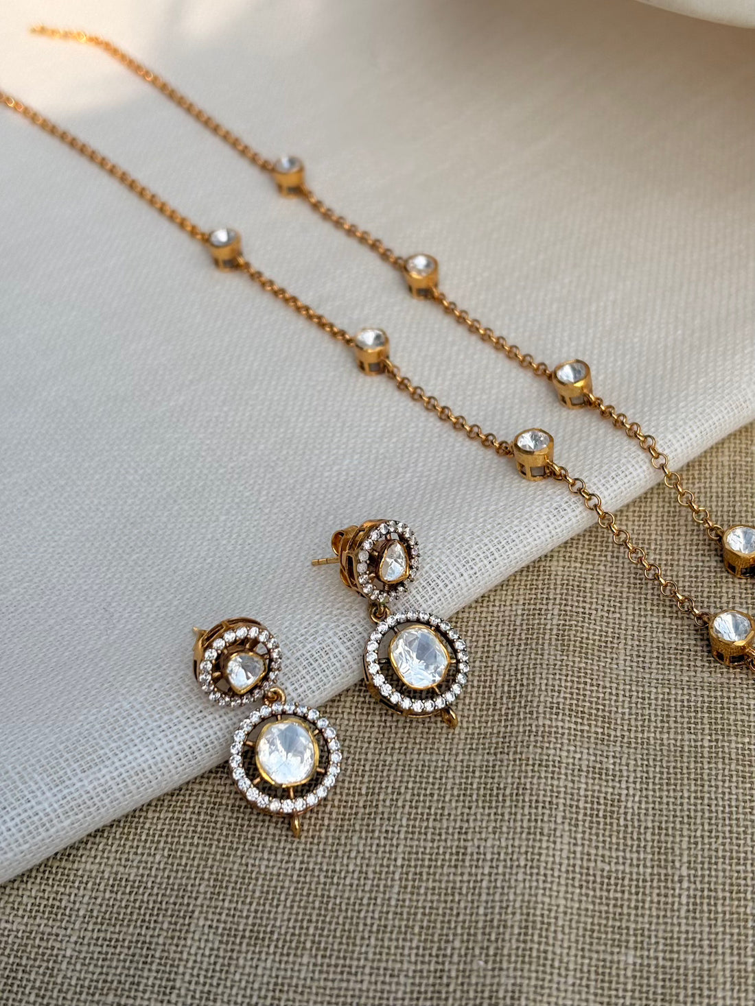 Gold Plated Silver 3 layer Round Necklace Set
