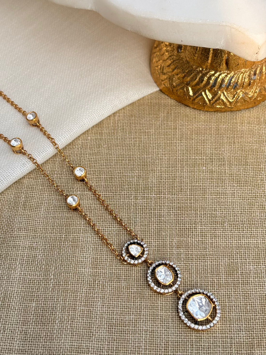 Gold Plated Silver 3 layer Round Necklace Set