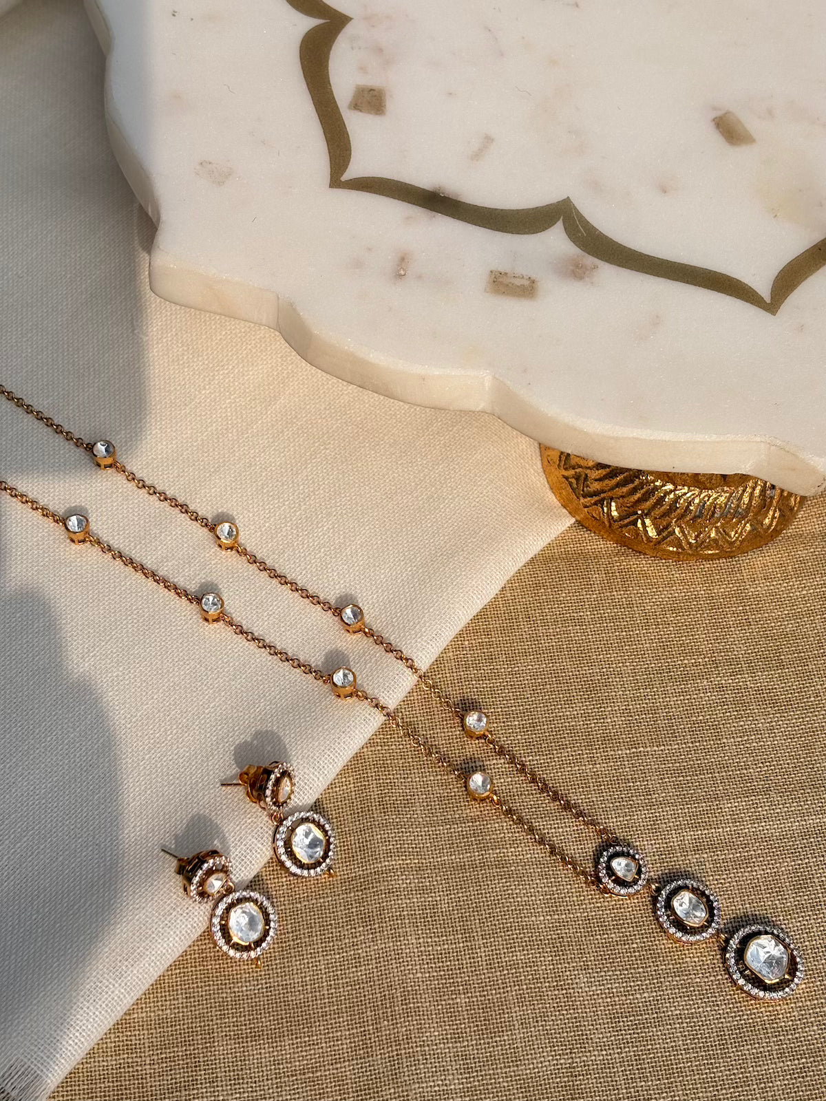 Gold Plated Silver 3 layer Round Necklace Set