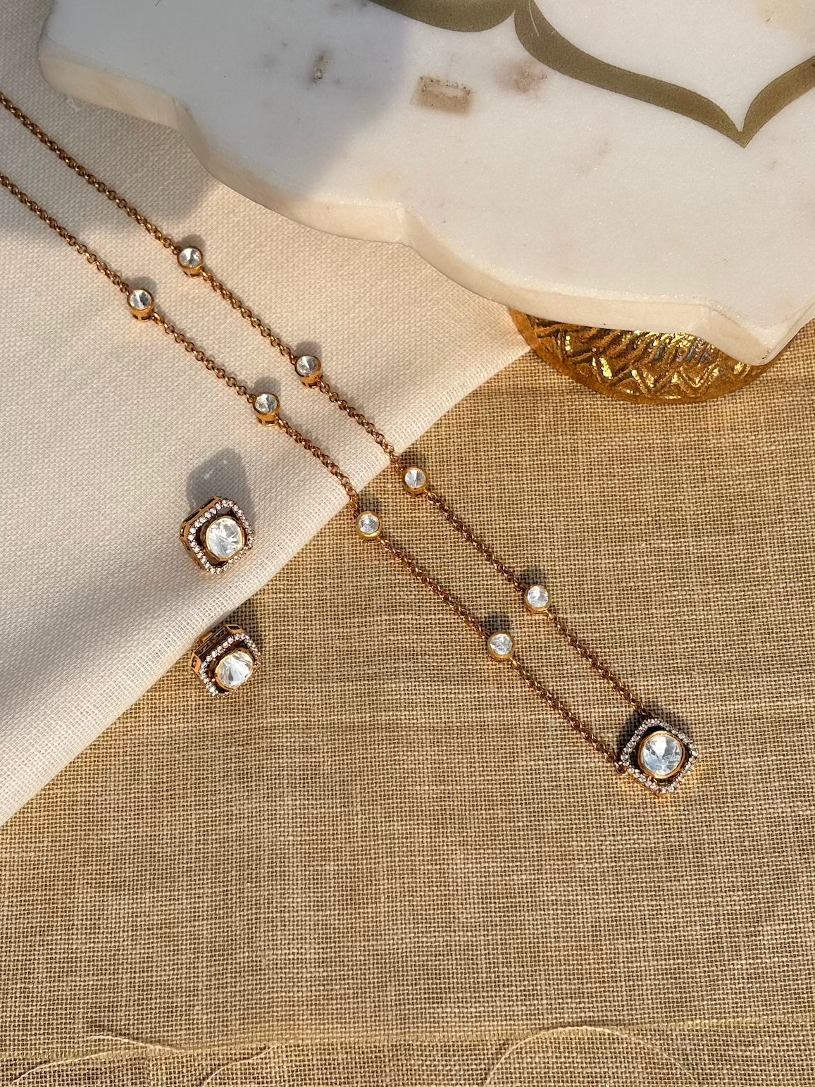 Gold Plated Silver Square Necklace Set