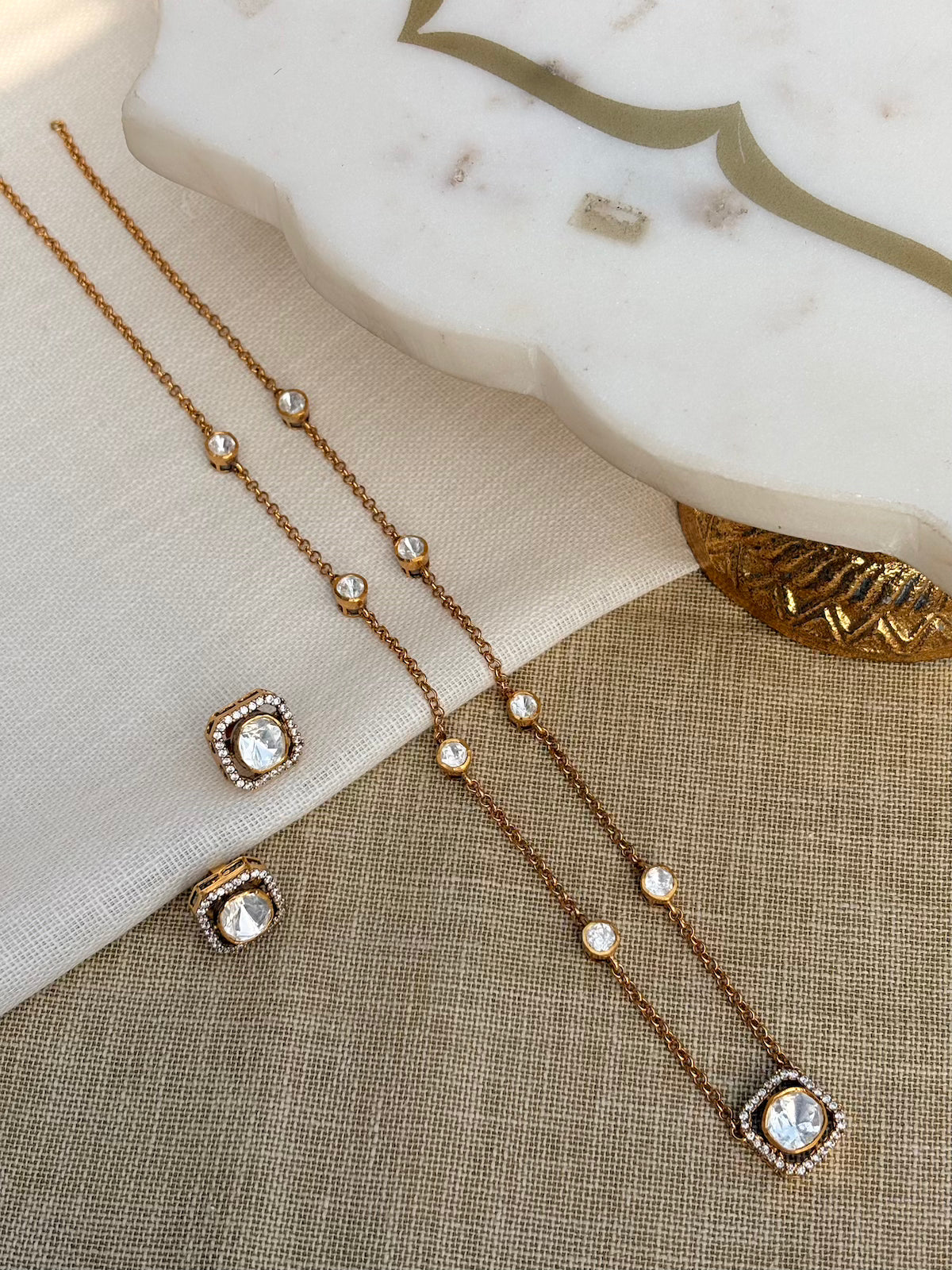 Gold Plated Silver Square Necklace Set