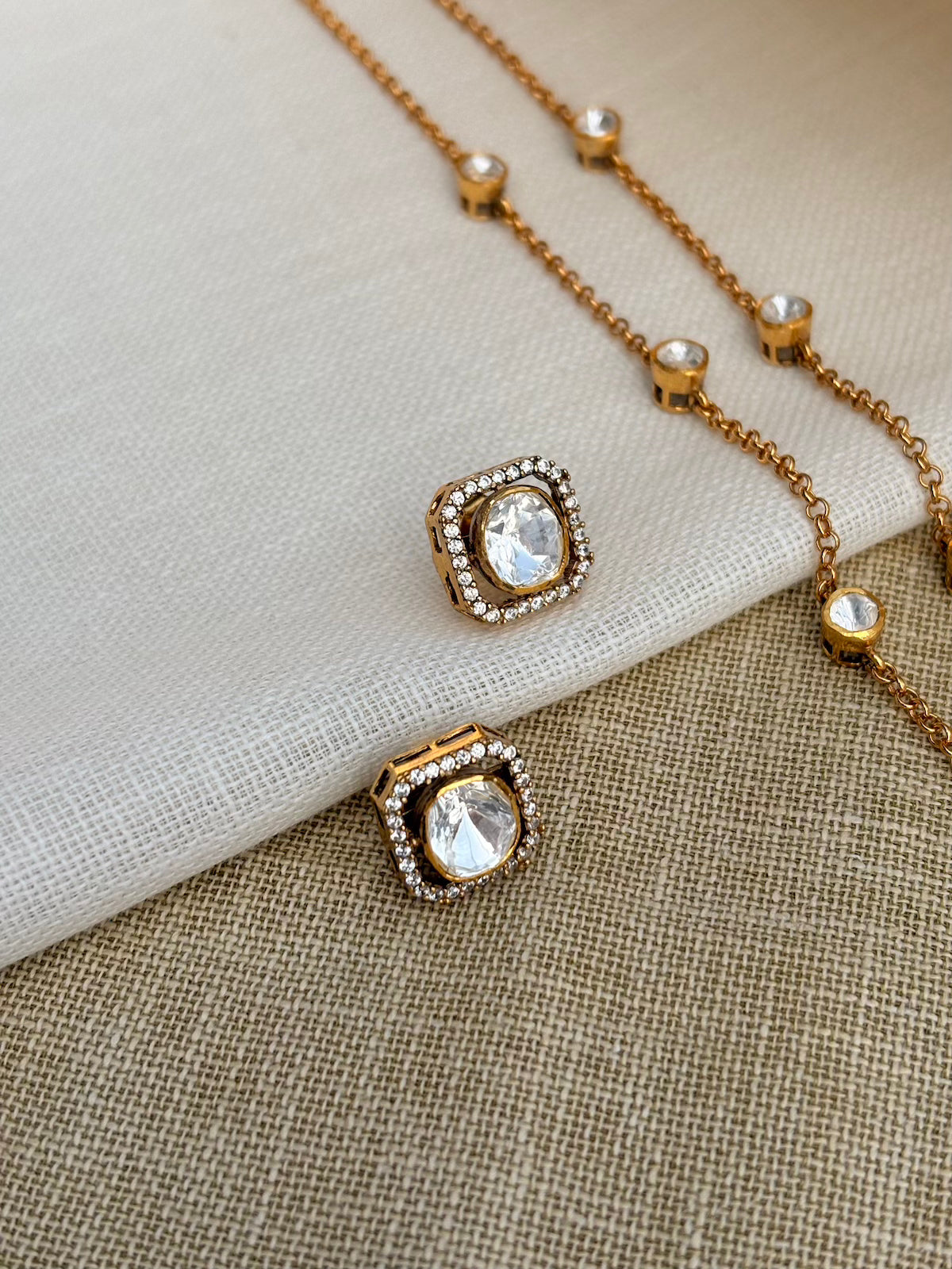 Gold Plated Silver Square Necklace Set
