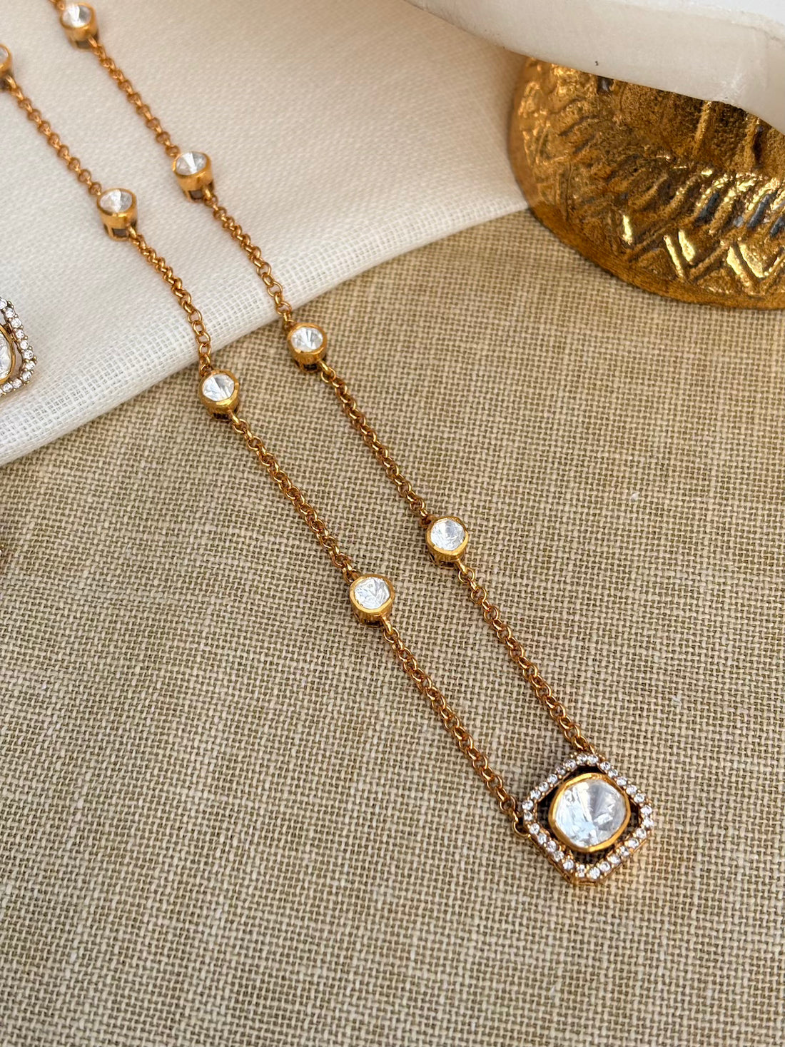 Gold Plated Silver Square Necklace Set