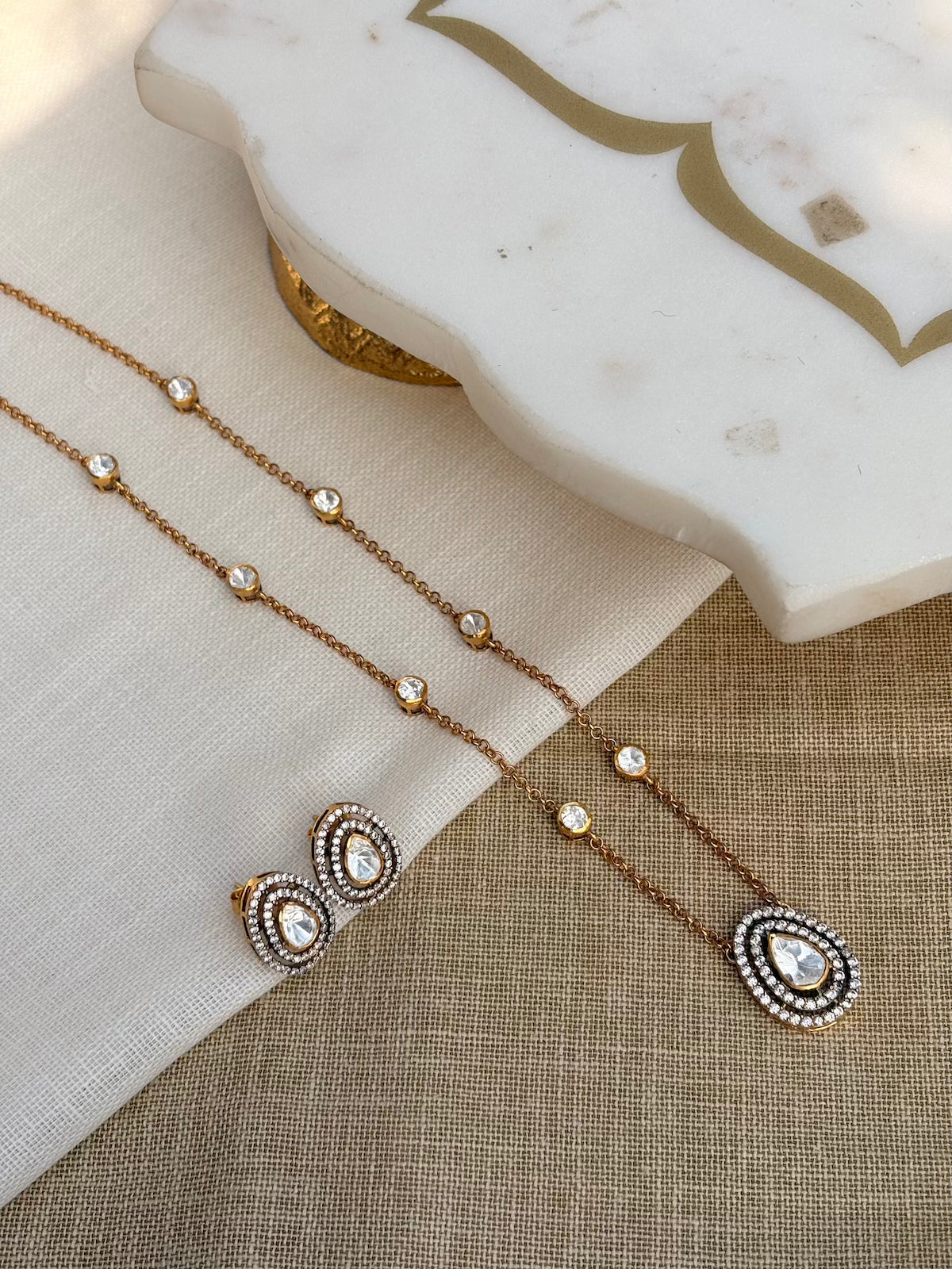 Gold Plated Silver Teardrop Necklace Set