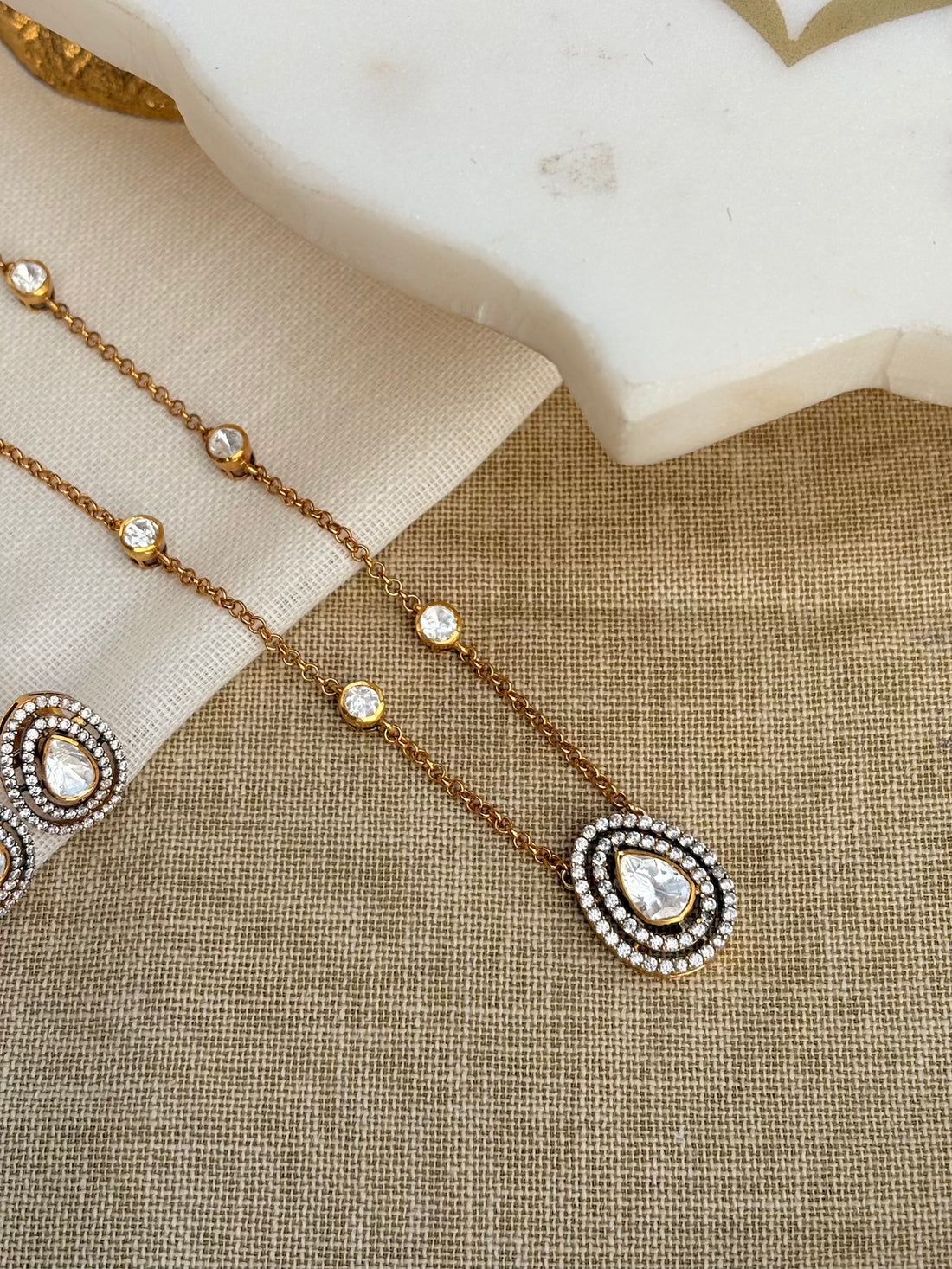 Gold Plated Silver Teardrop Necklace Set