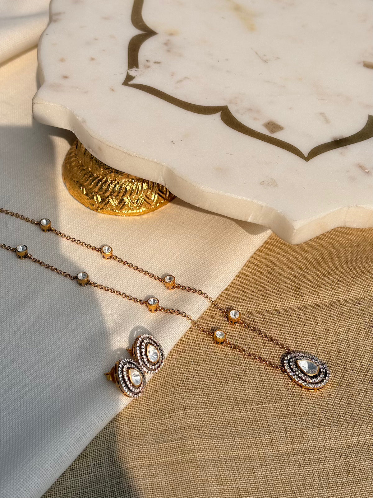 Gold Plated Silver Teardrop Necklace Set