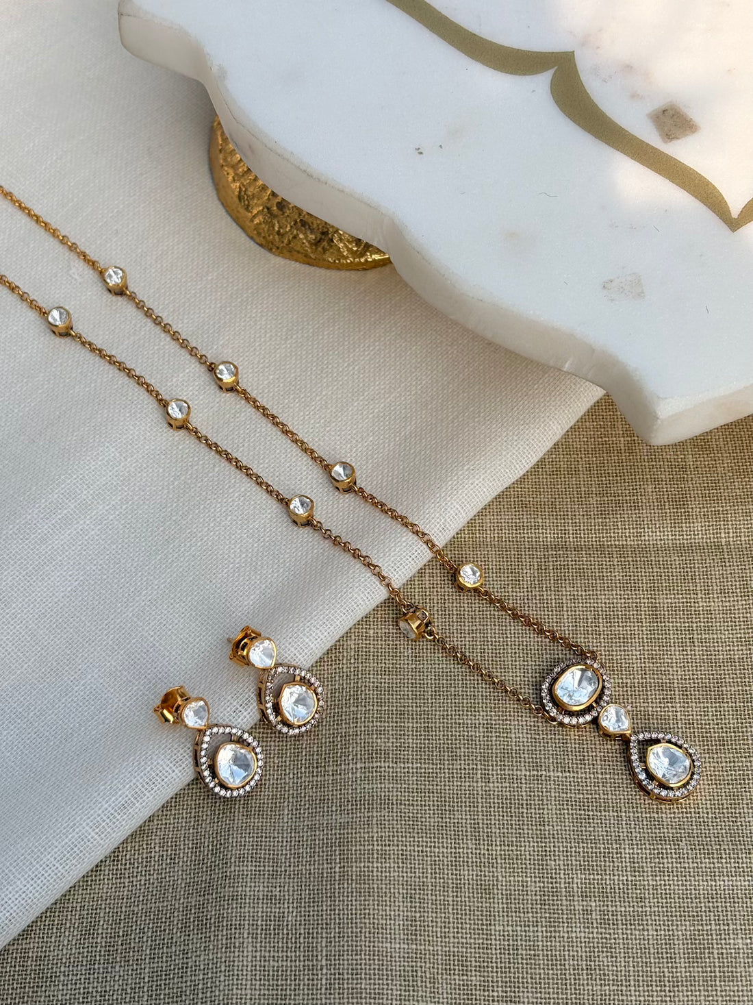 Gold plated Silver Polki Necklace Set