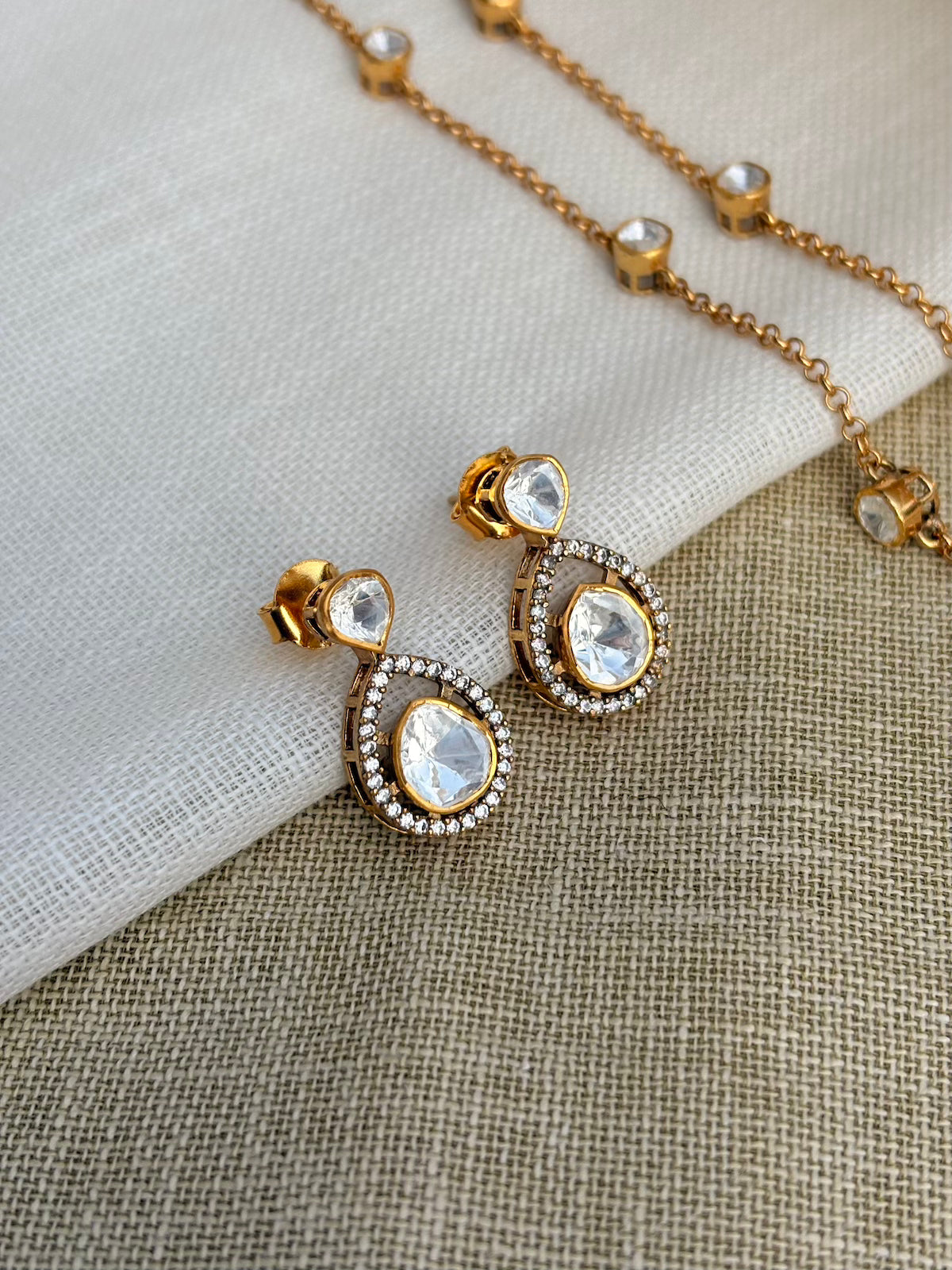 Gold plated Silver Polki Necklace Set