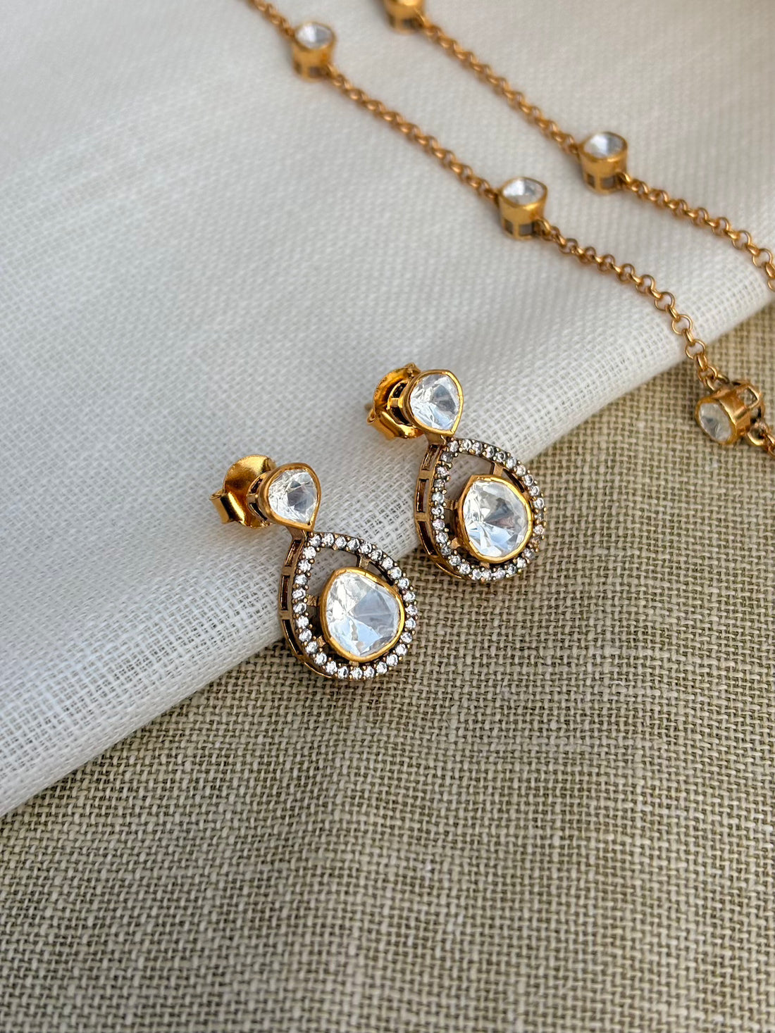 Gold plated Silver Polki Necklace Set