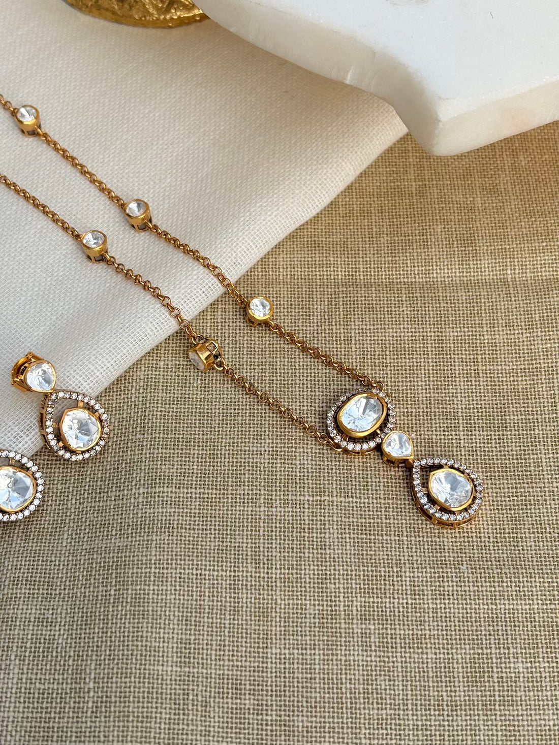 Gold plated Silver Polki Necklace Set