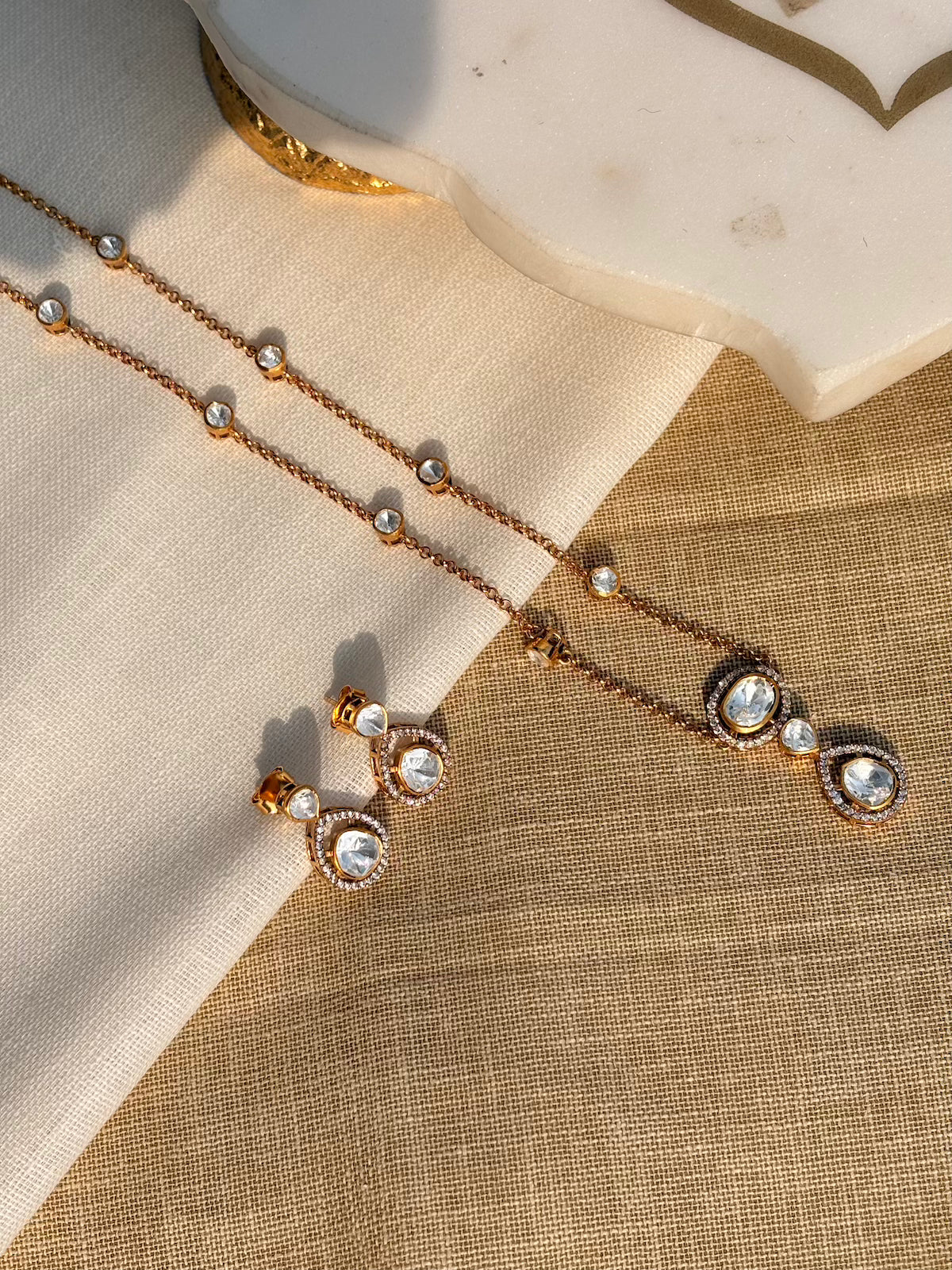 Gold plated Silver Polki Necklace Set