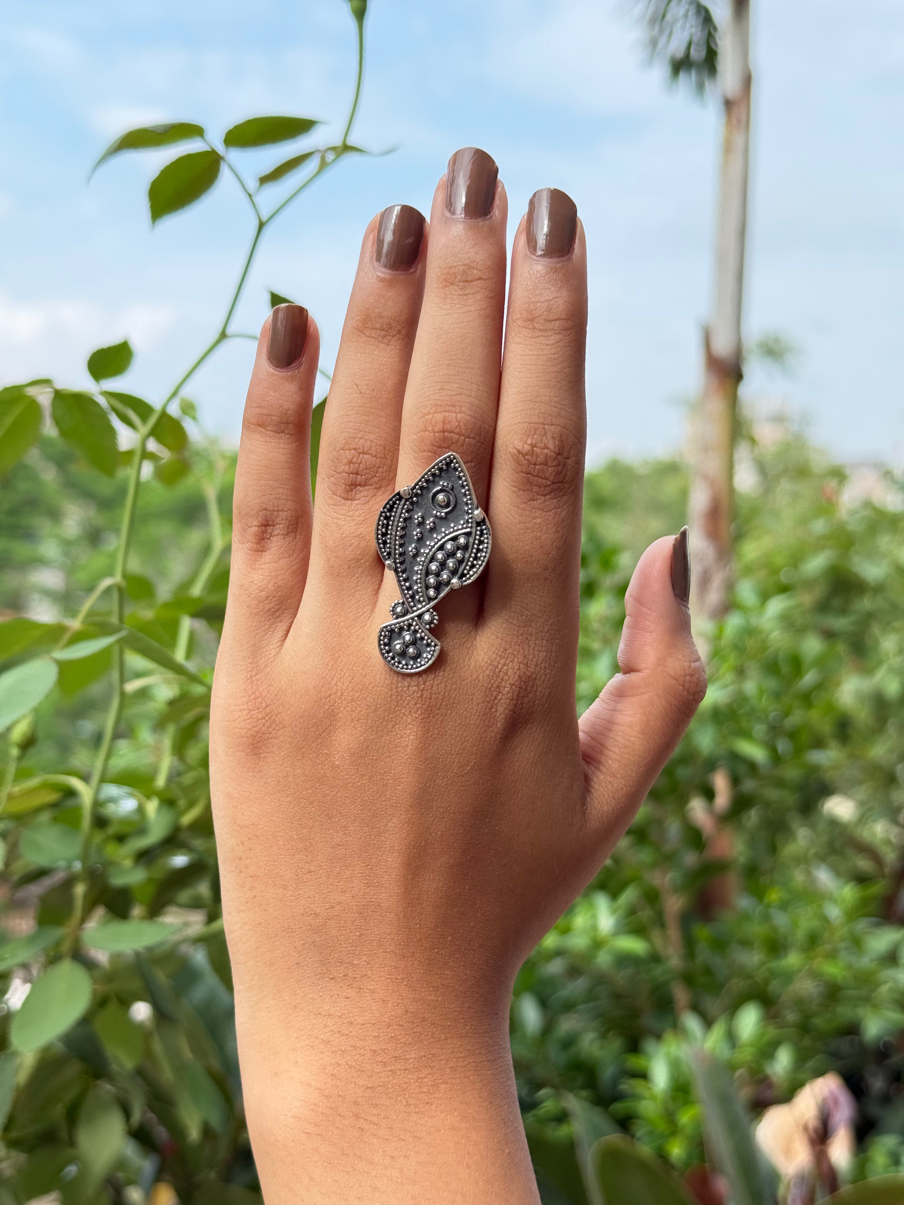 Silver Oxidised Fish Ring