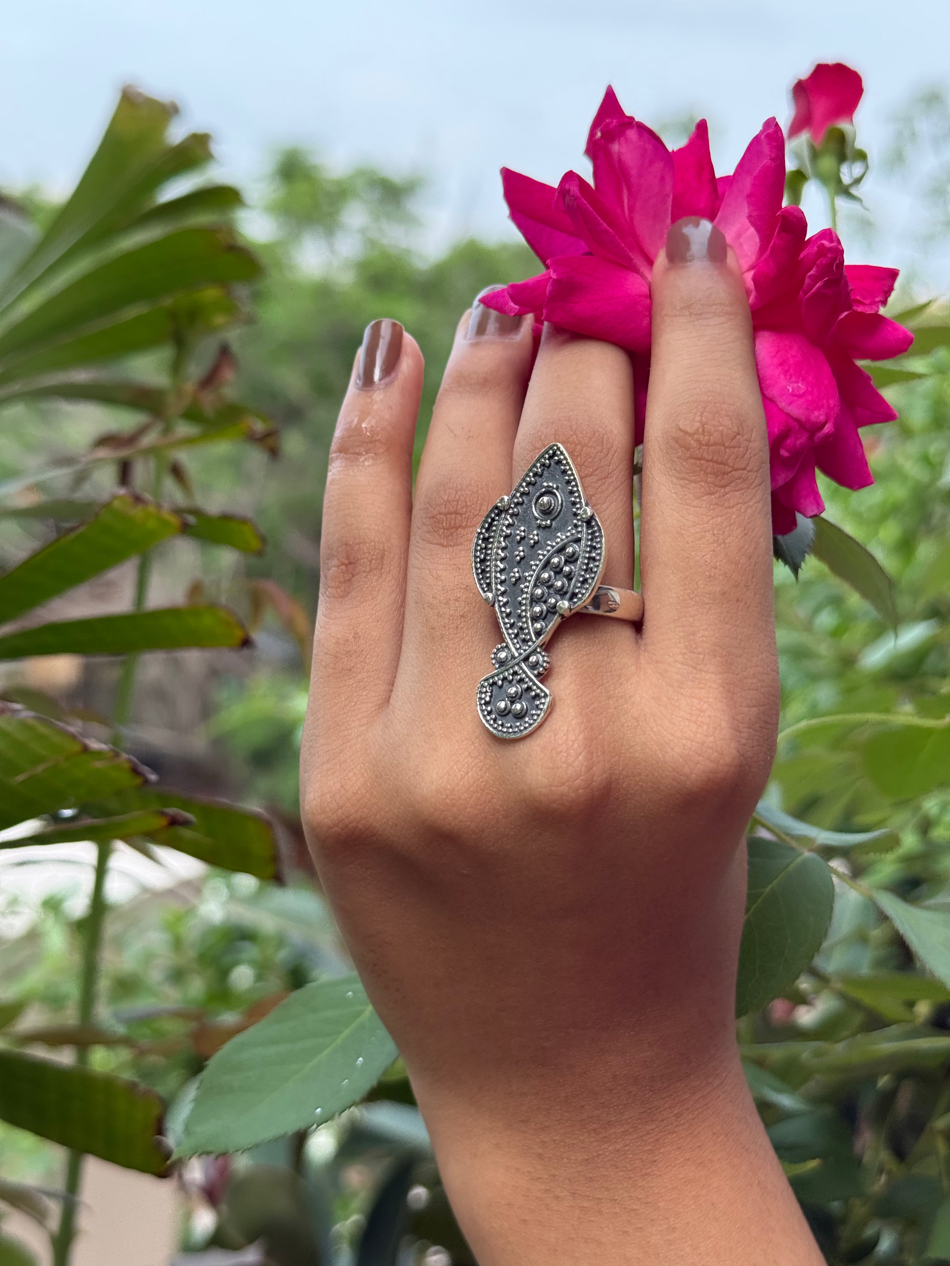 Silver Oxidised Fish Ring