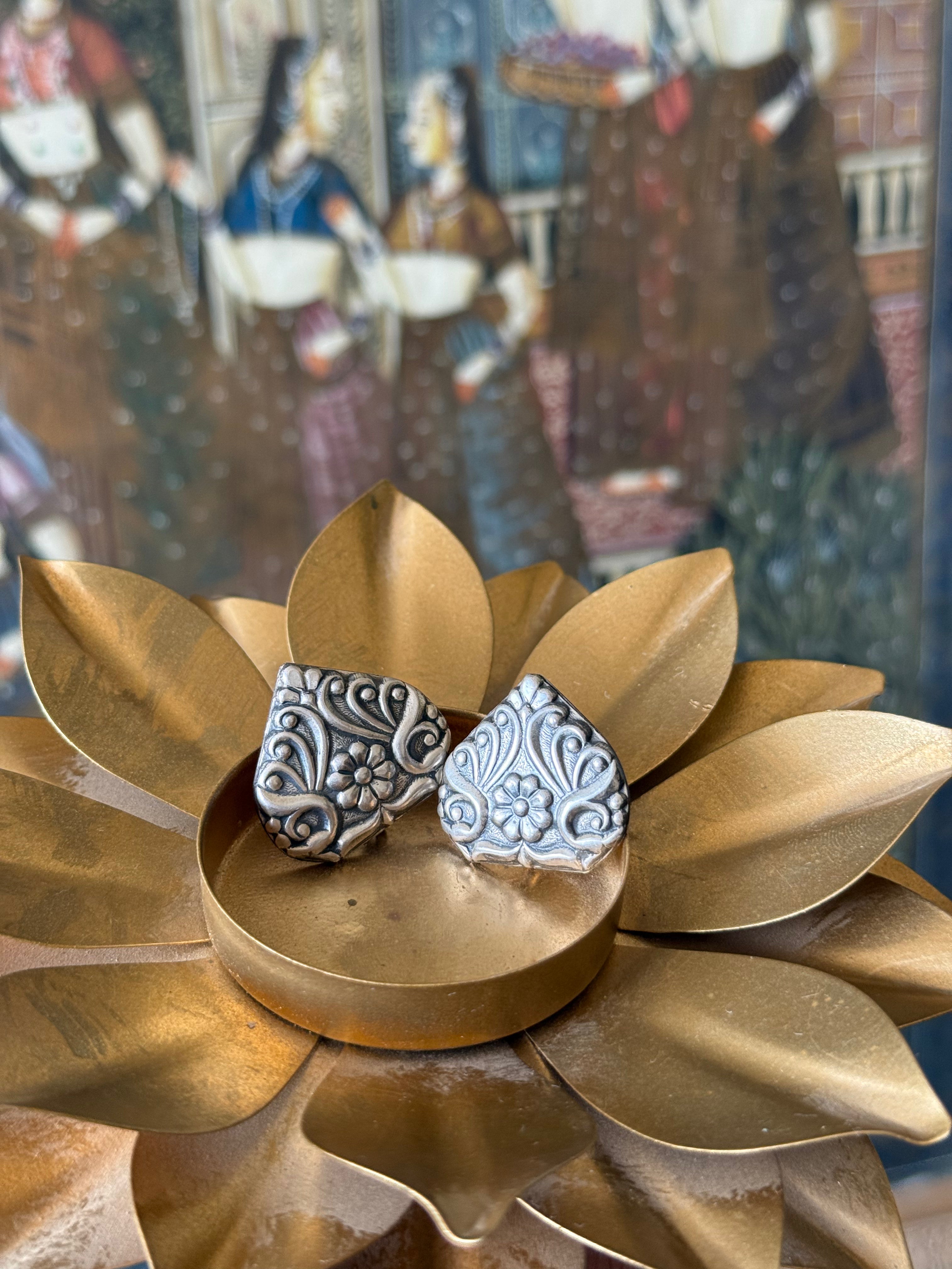 Silver Oxidised Heart Shape Studs