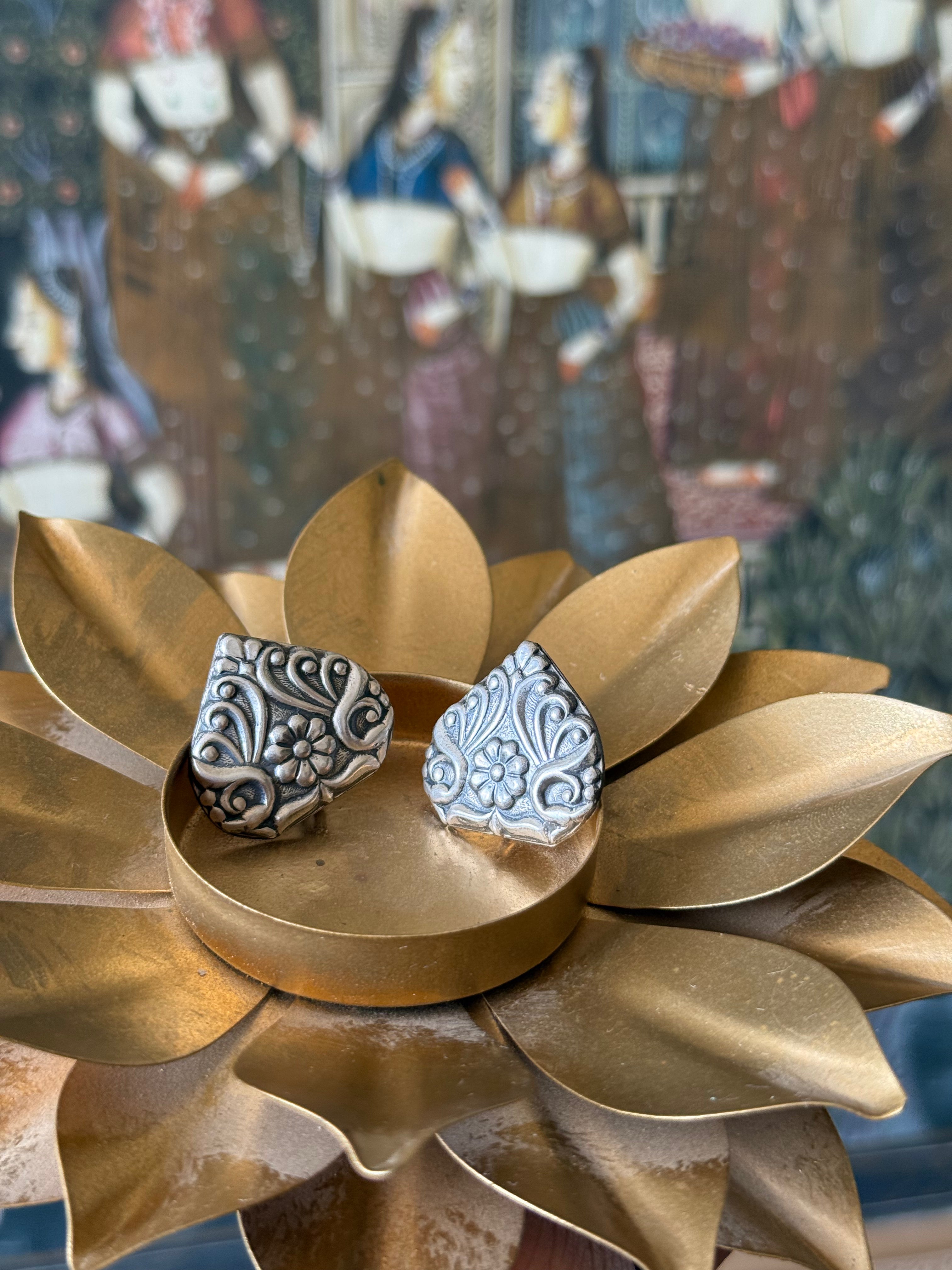 Silver Oxidised Heart Shape Studs