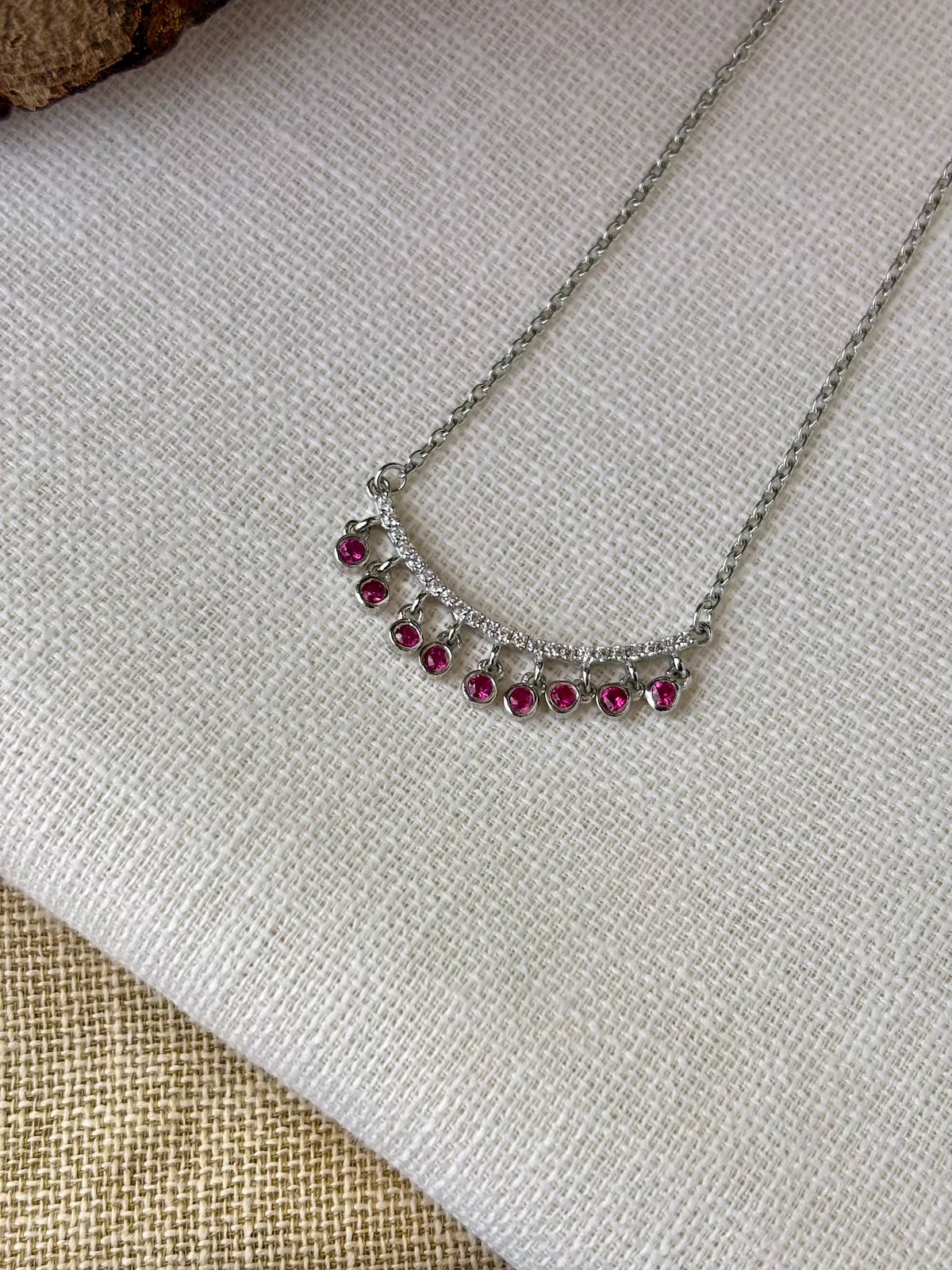 Silver Arc Red Stone Necklace (With Chain)