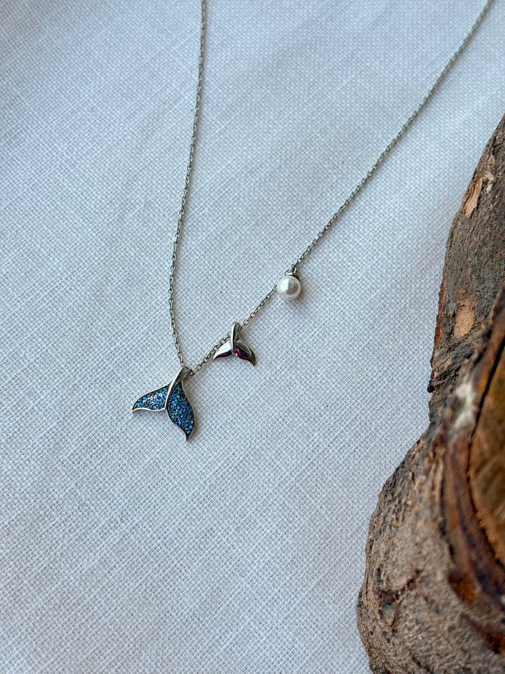 Silver Mermaid Tail Pearl Necklace (With Chain)
