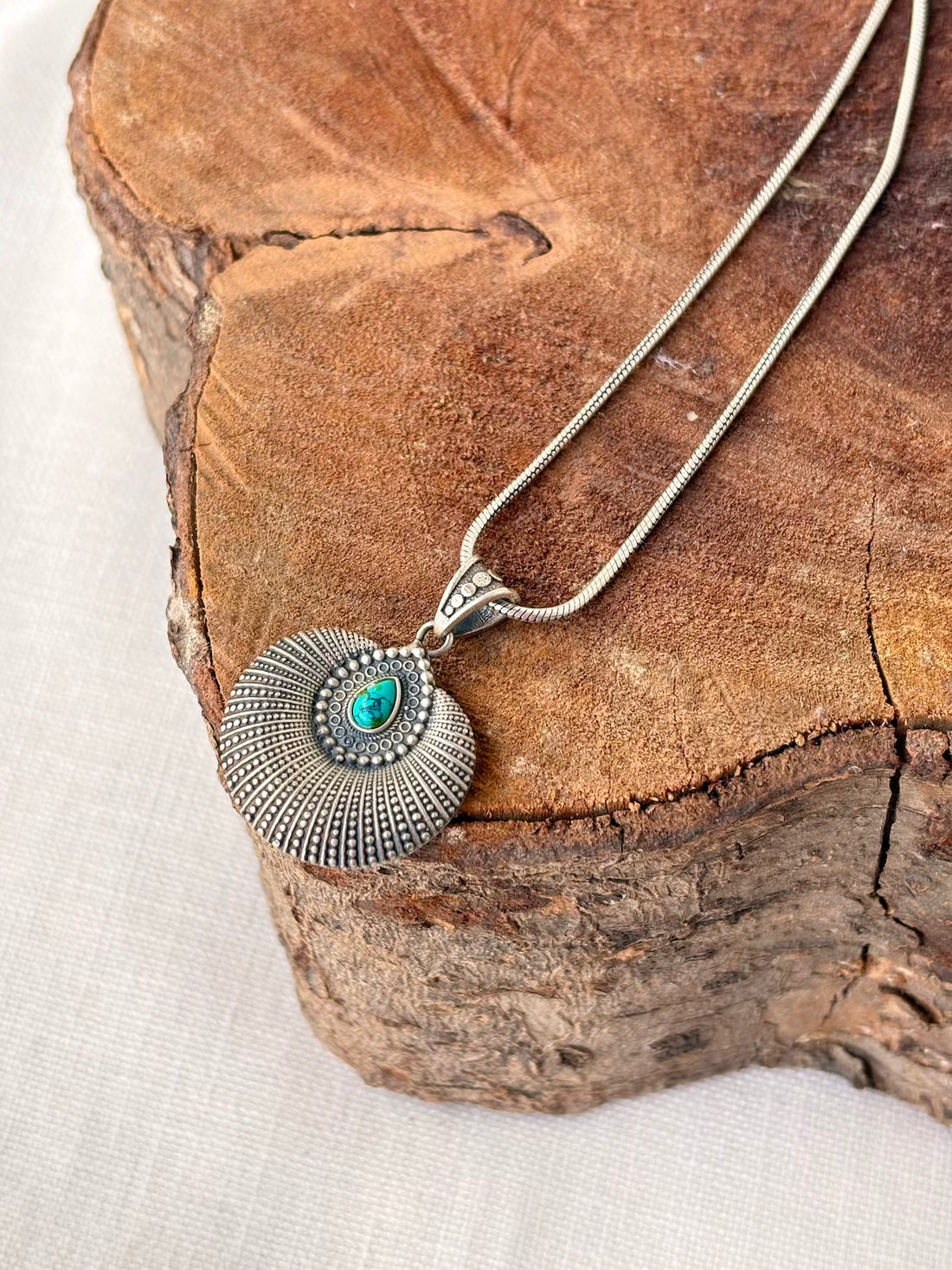 Silver Oxidised Turquoise Pendant (Without Chain)