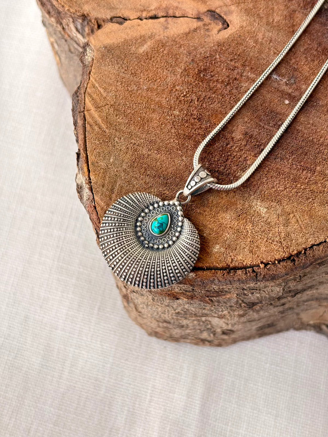 Silver Oxidised Turquoise Pendant (Without Chain)