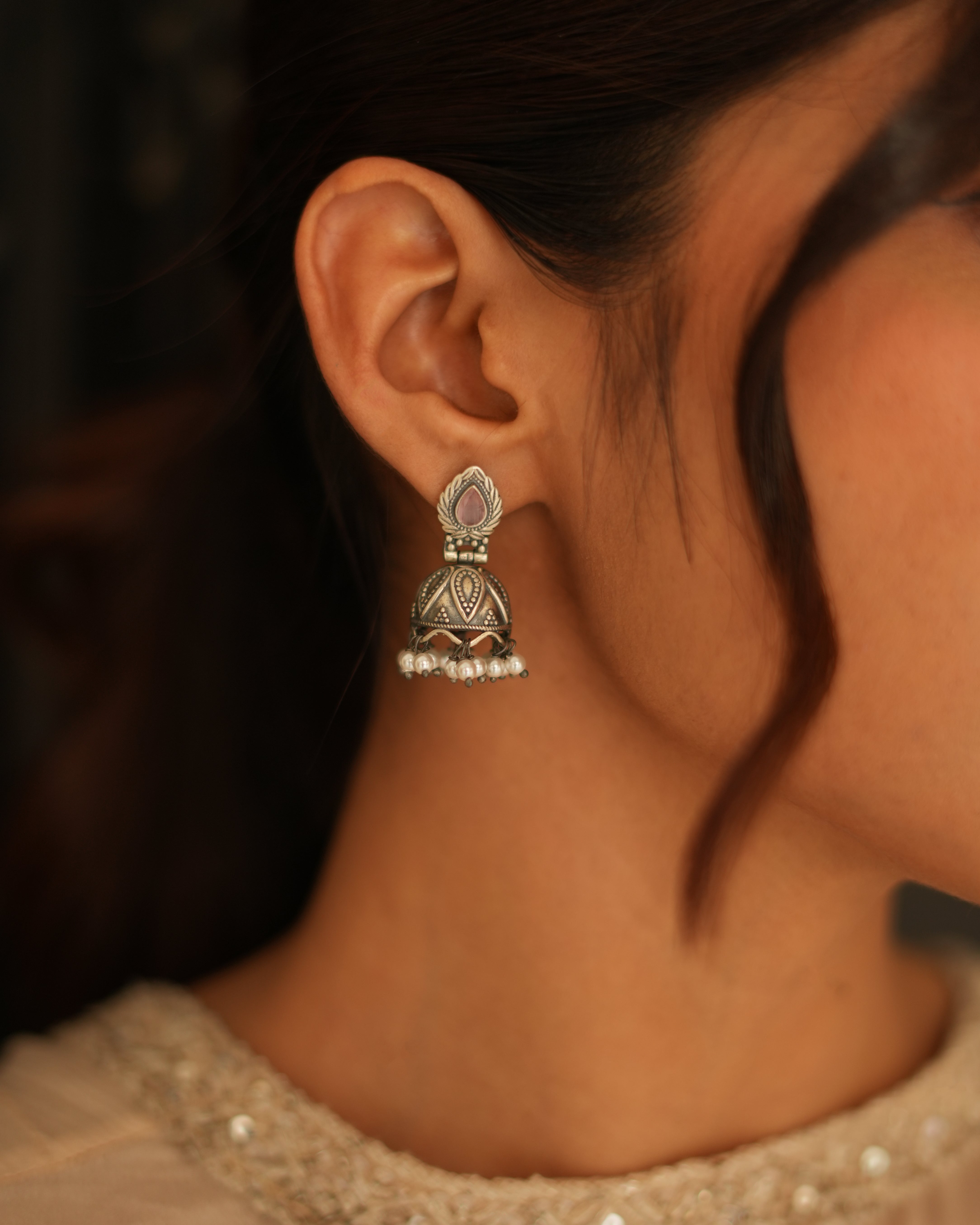 Minimal Oxidised Silver Earrings 
