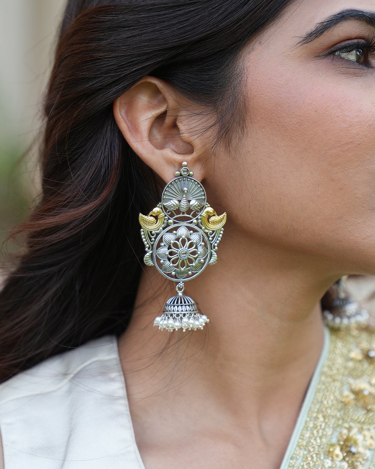 Oxidised Silver Dangler earring