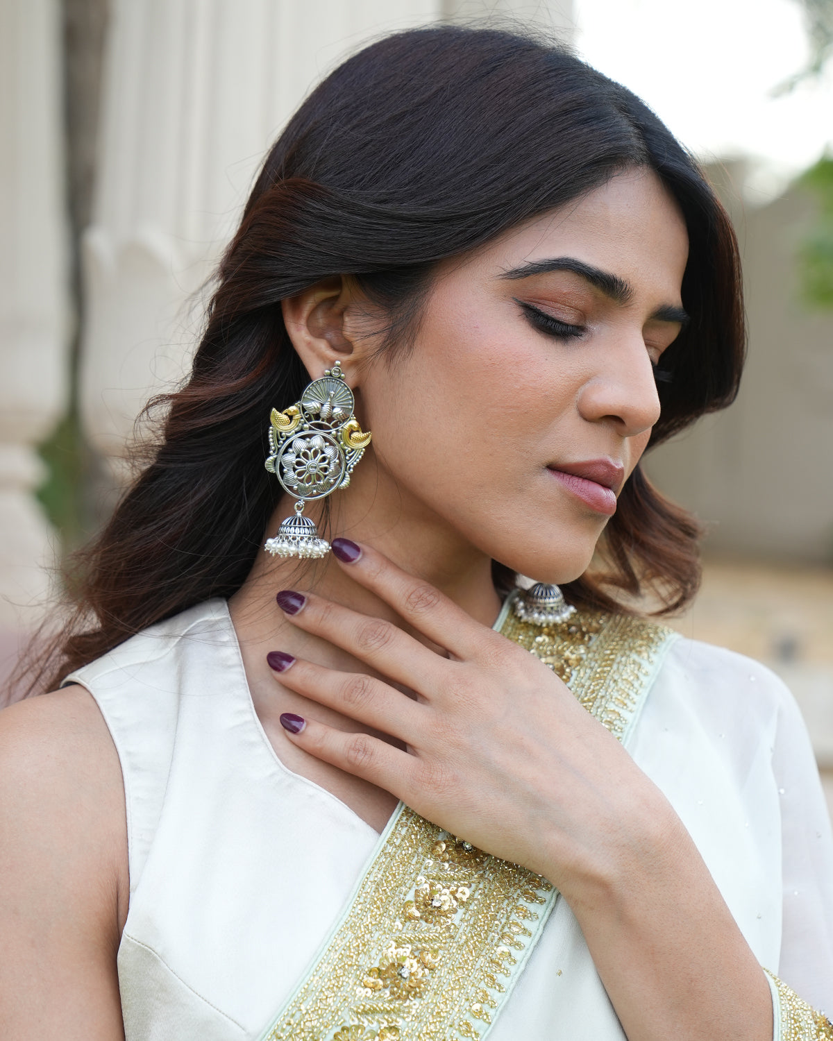 Oxidised Silver Dangler earring