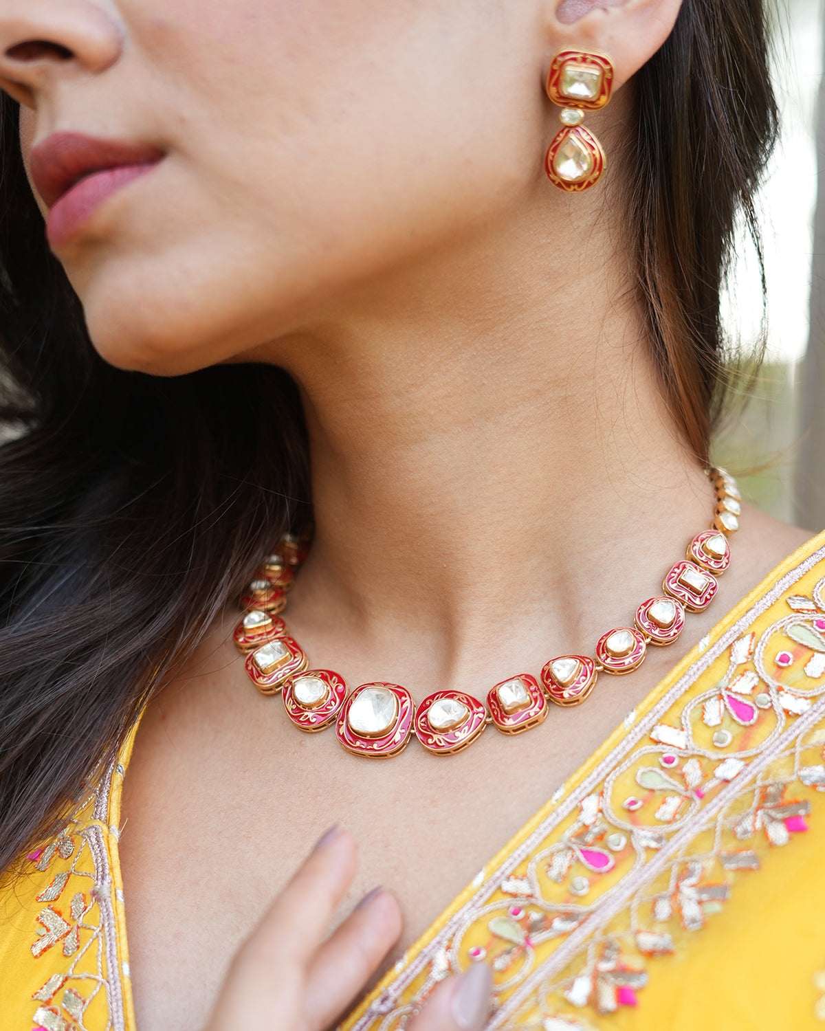 Polki enamel Silver Necklace