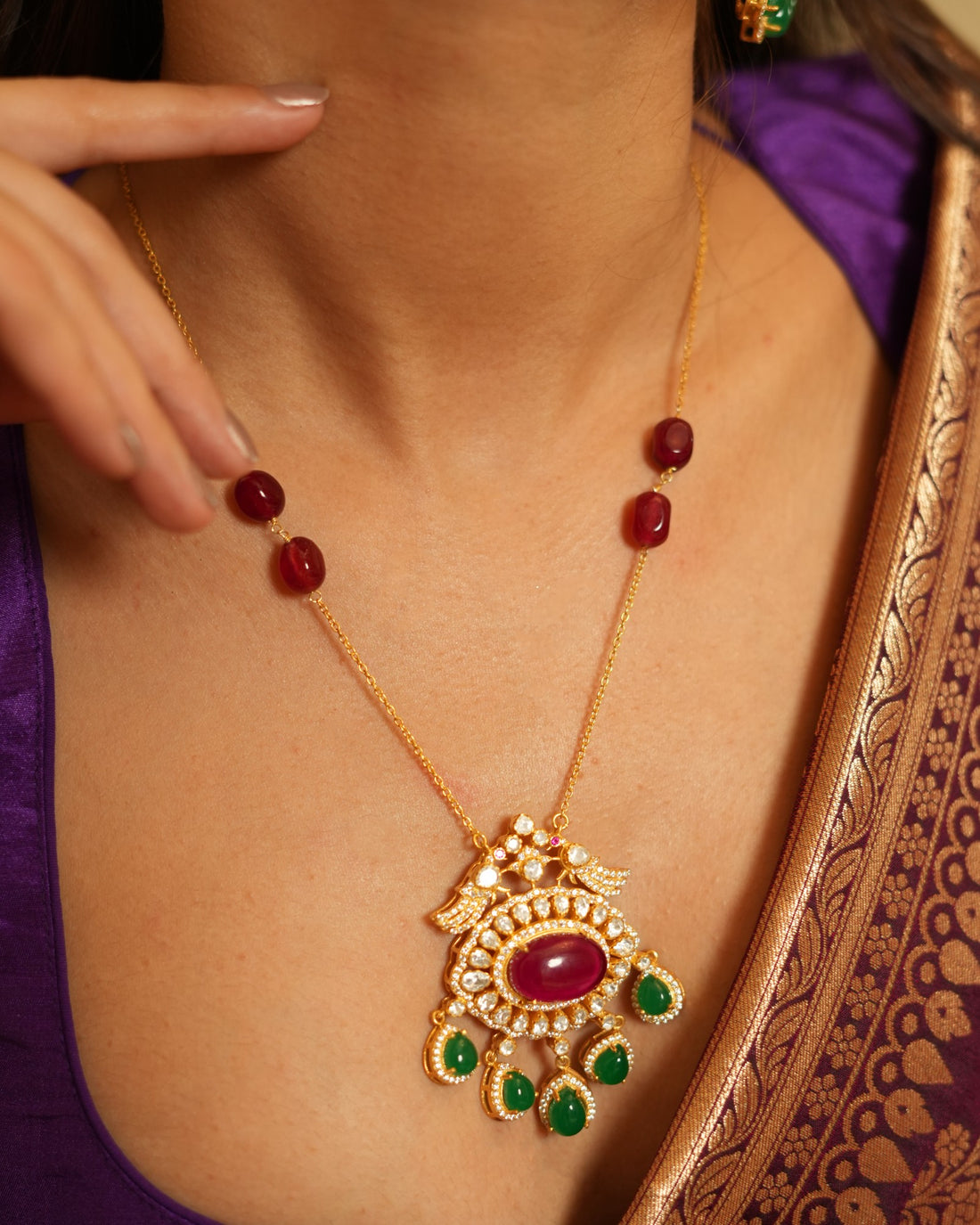 Polki silver Pendant Set
