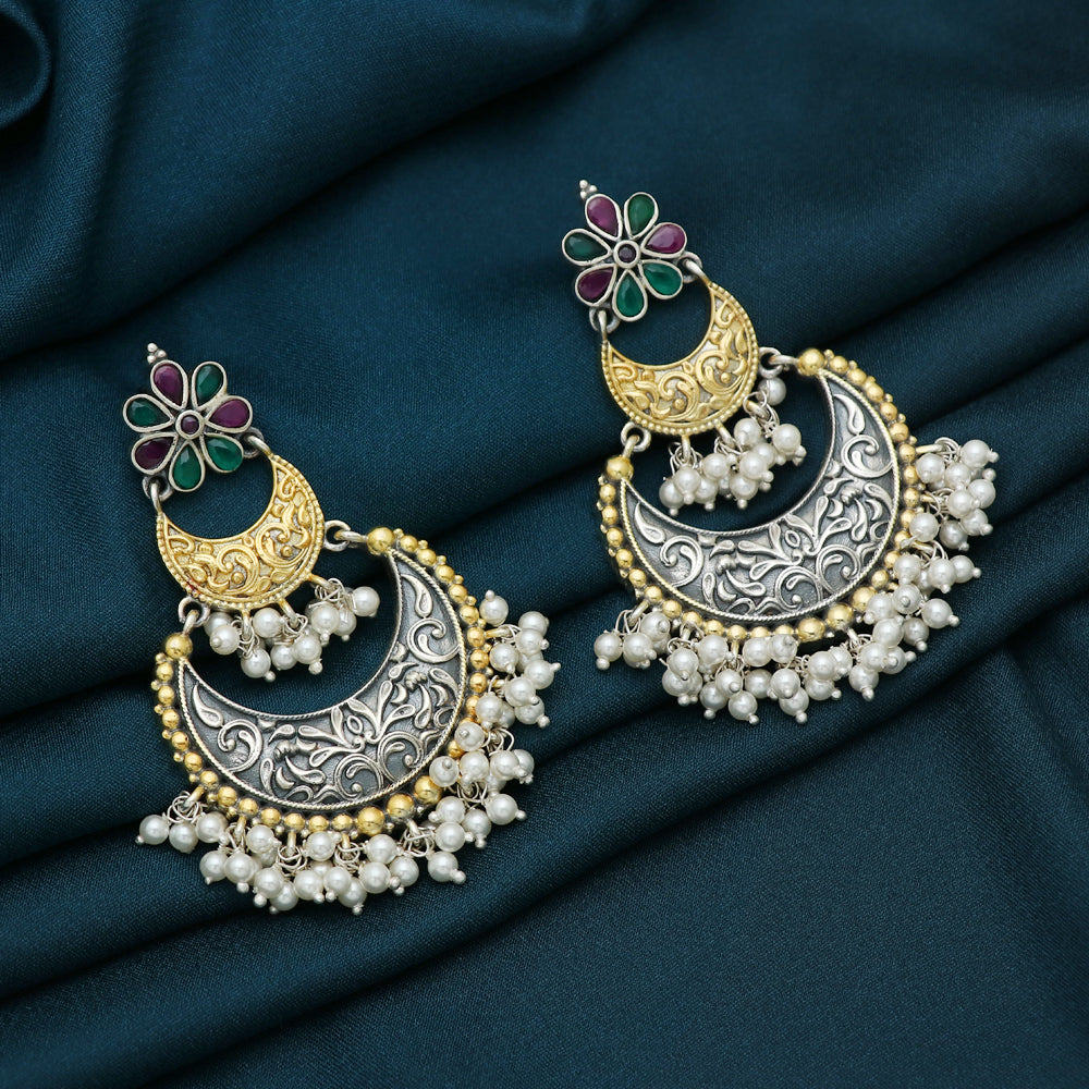 Silver Dual tone Chandbali Earring