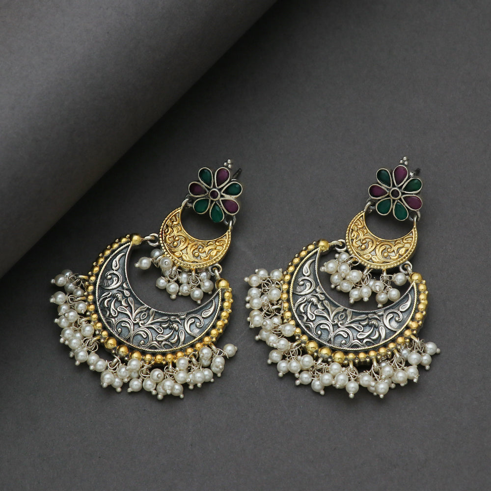 Silver Dual tone Chandbali Earring