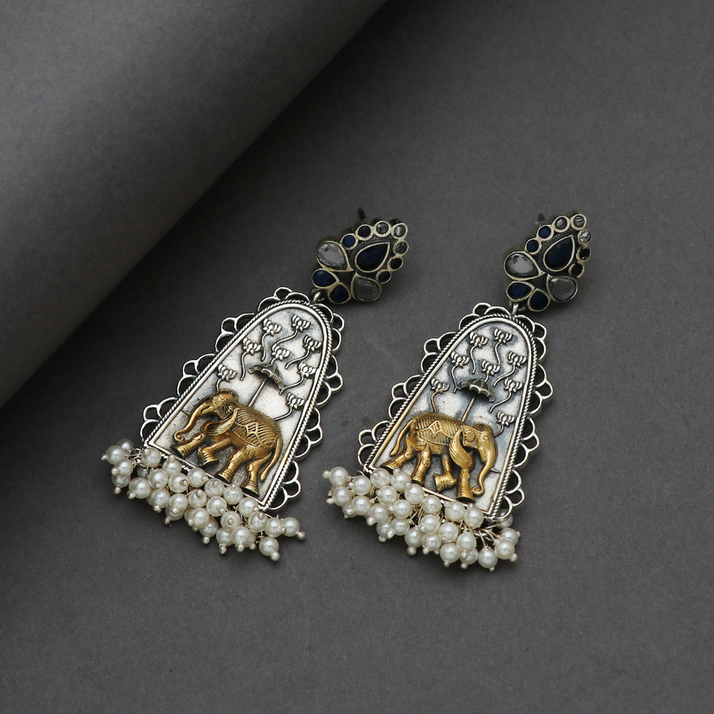 Silver Dual Tone Elephant Earring