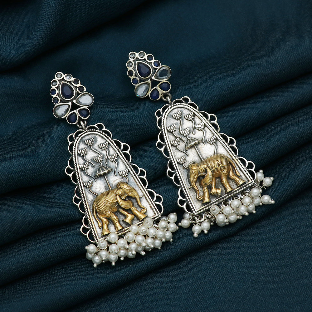 Silver Dual Tone Elephant Earring