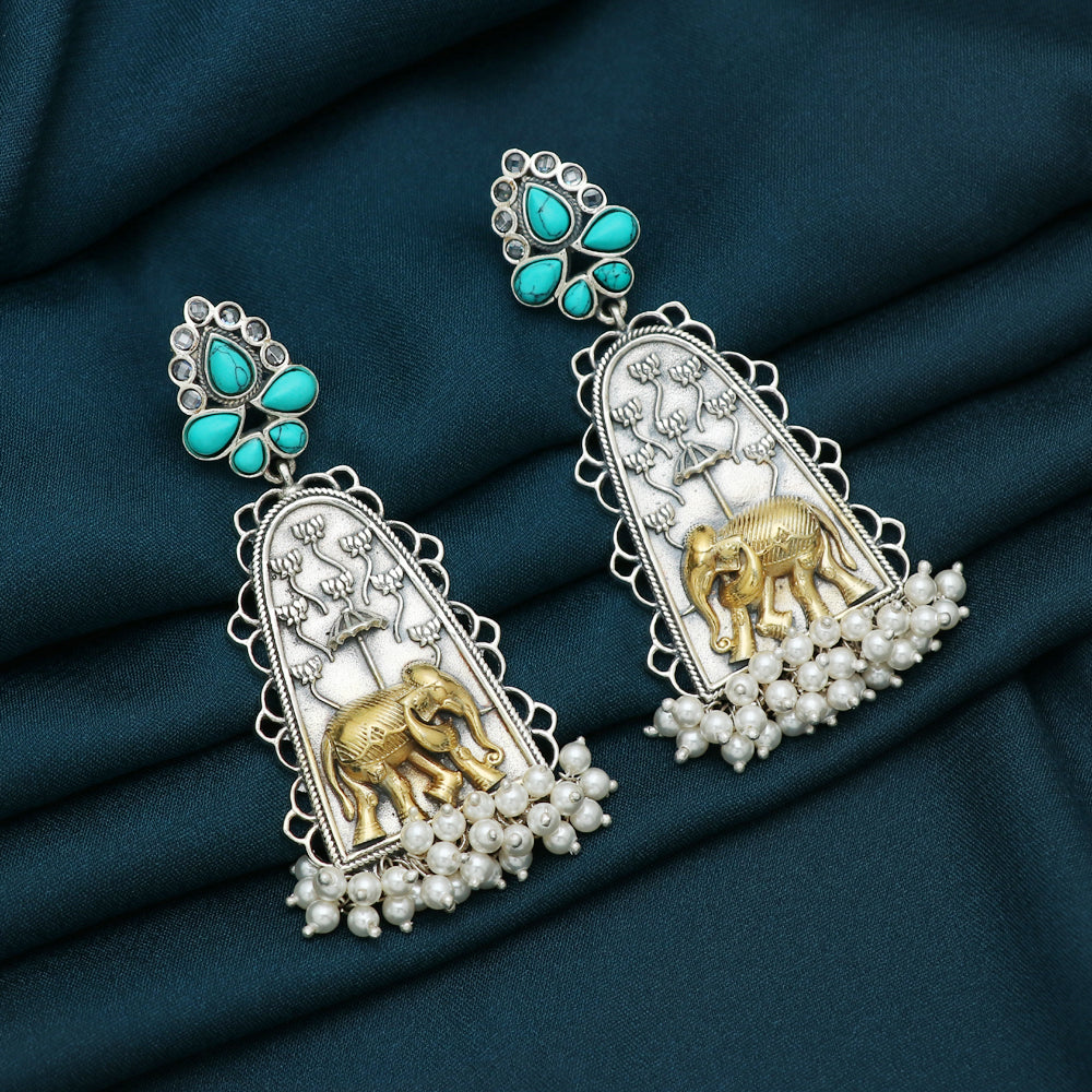 Silver Dual Tone Elephant Earring