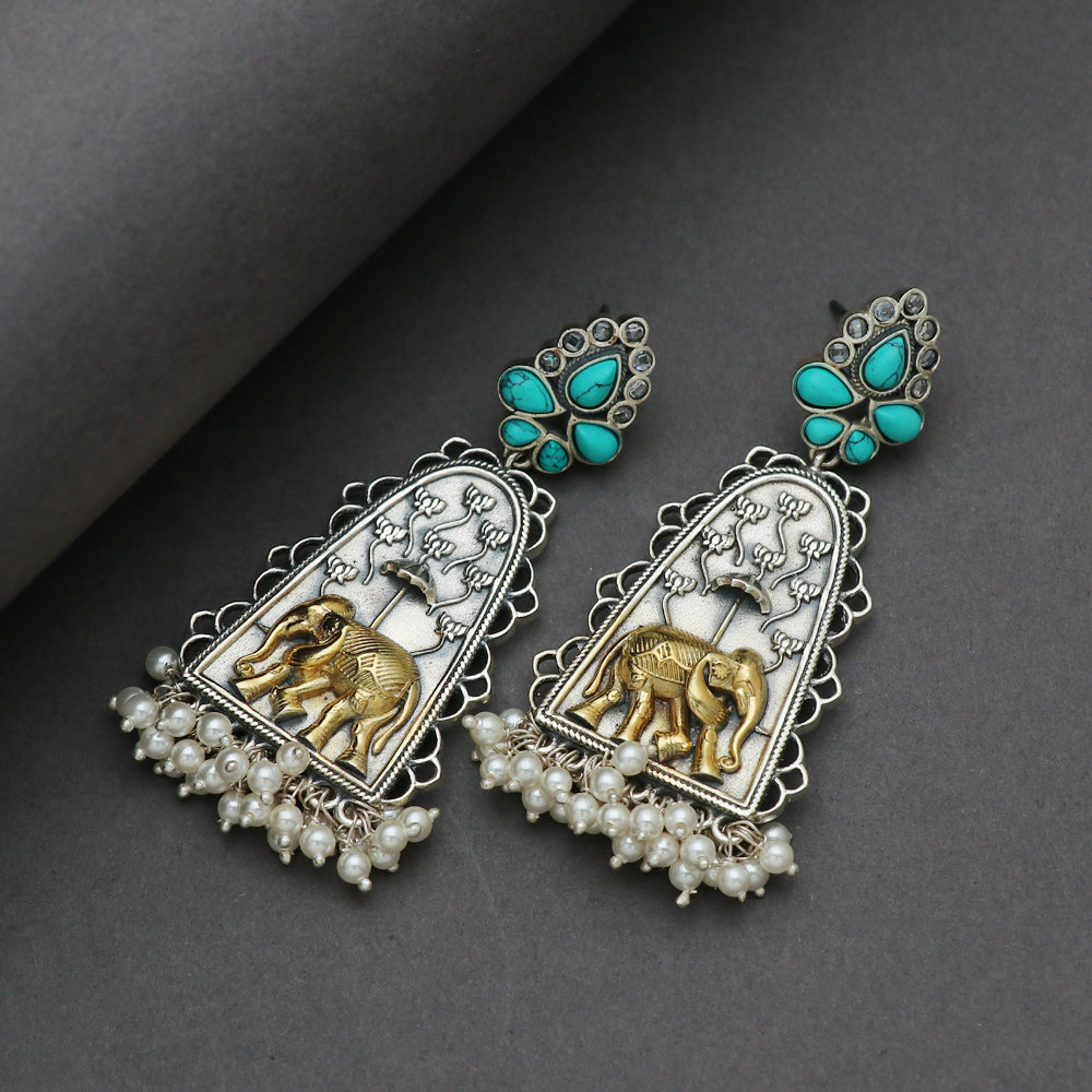 Silver Dual Tone Elephant Earring