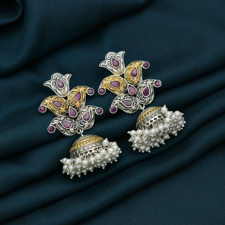 Silver Dual Tone Kary Shaped Jhoomka