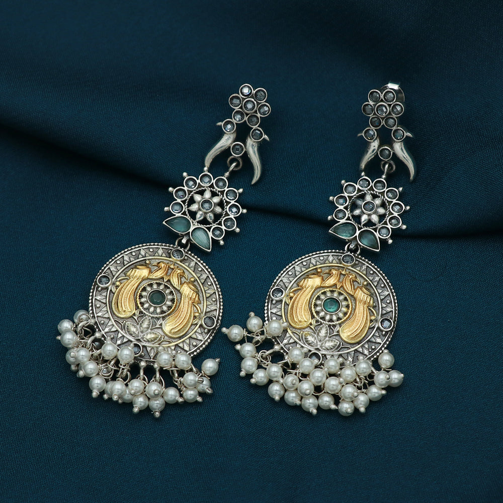 Silver Dual Tone Long Earring