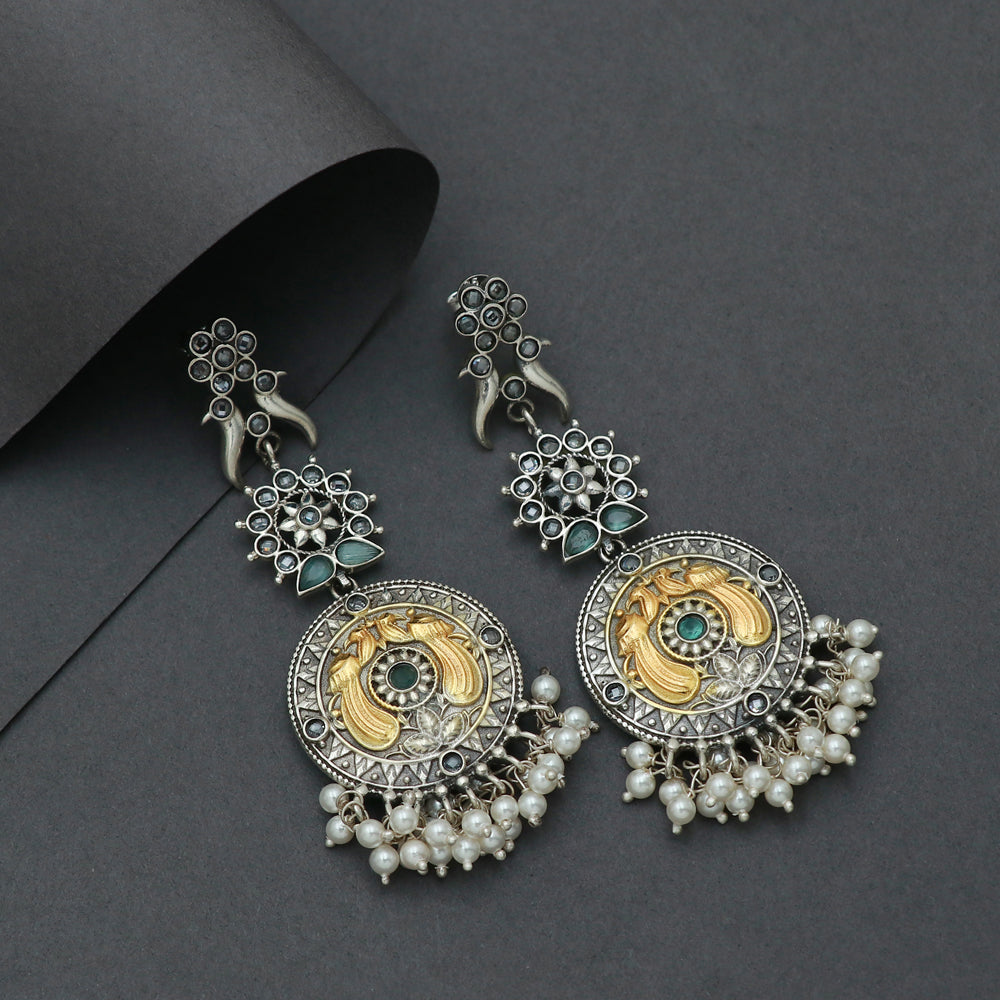Silver Dual Tone Long Earring
