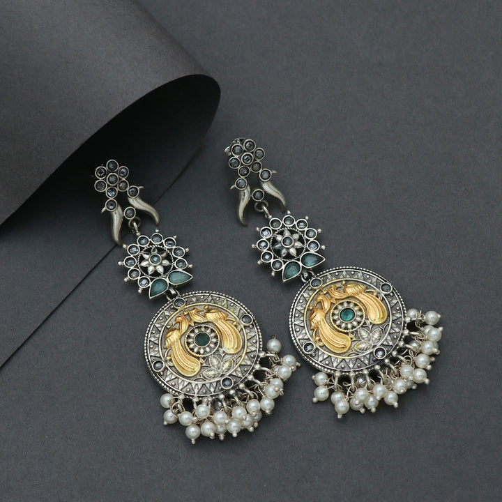 Silver Dual Tone Long Earring