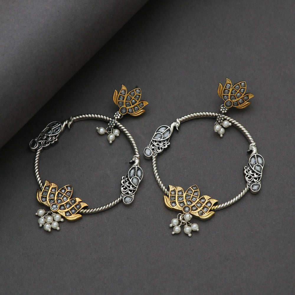 Silver Dual Tone Lotus Earring