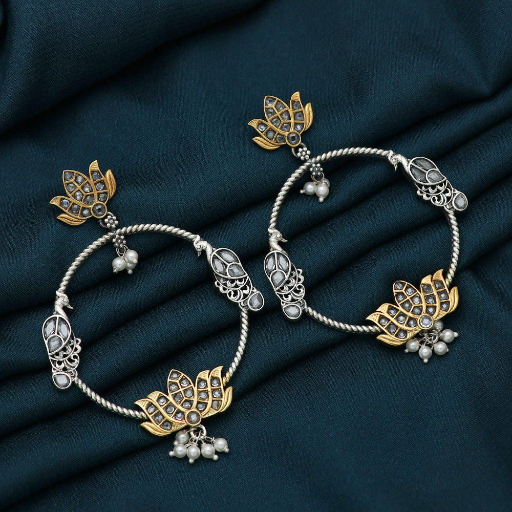 Silver Dual Tone Lotus Earring