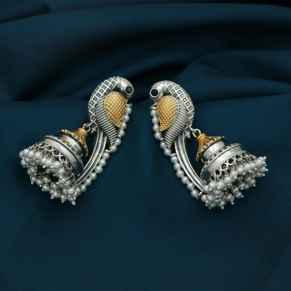 Silver Dual Tone Peacock Jhoomka