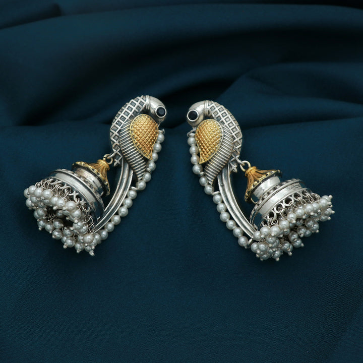 Silver Dual Tone Peacock Jhoomka