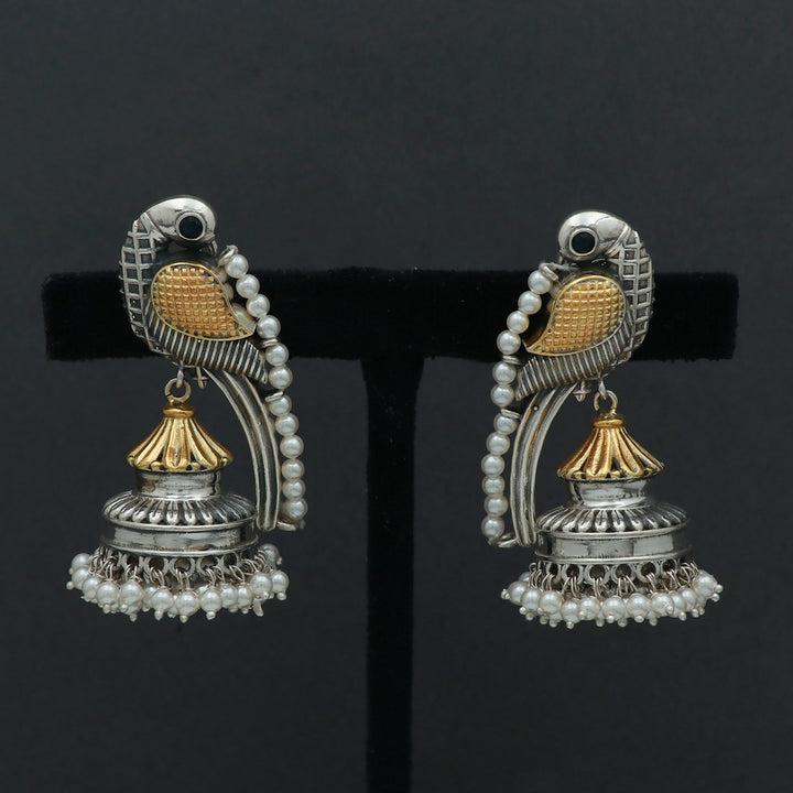 Silver Dual Tone Peacock Jhoomka