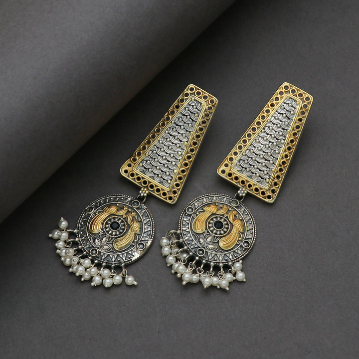Silver Dual Tone Peacock Motif Earring