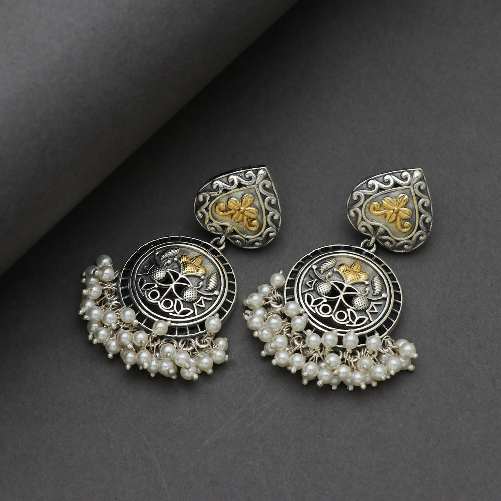 Silver Dual Tone Round Earring